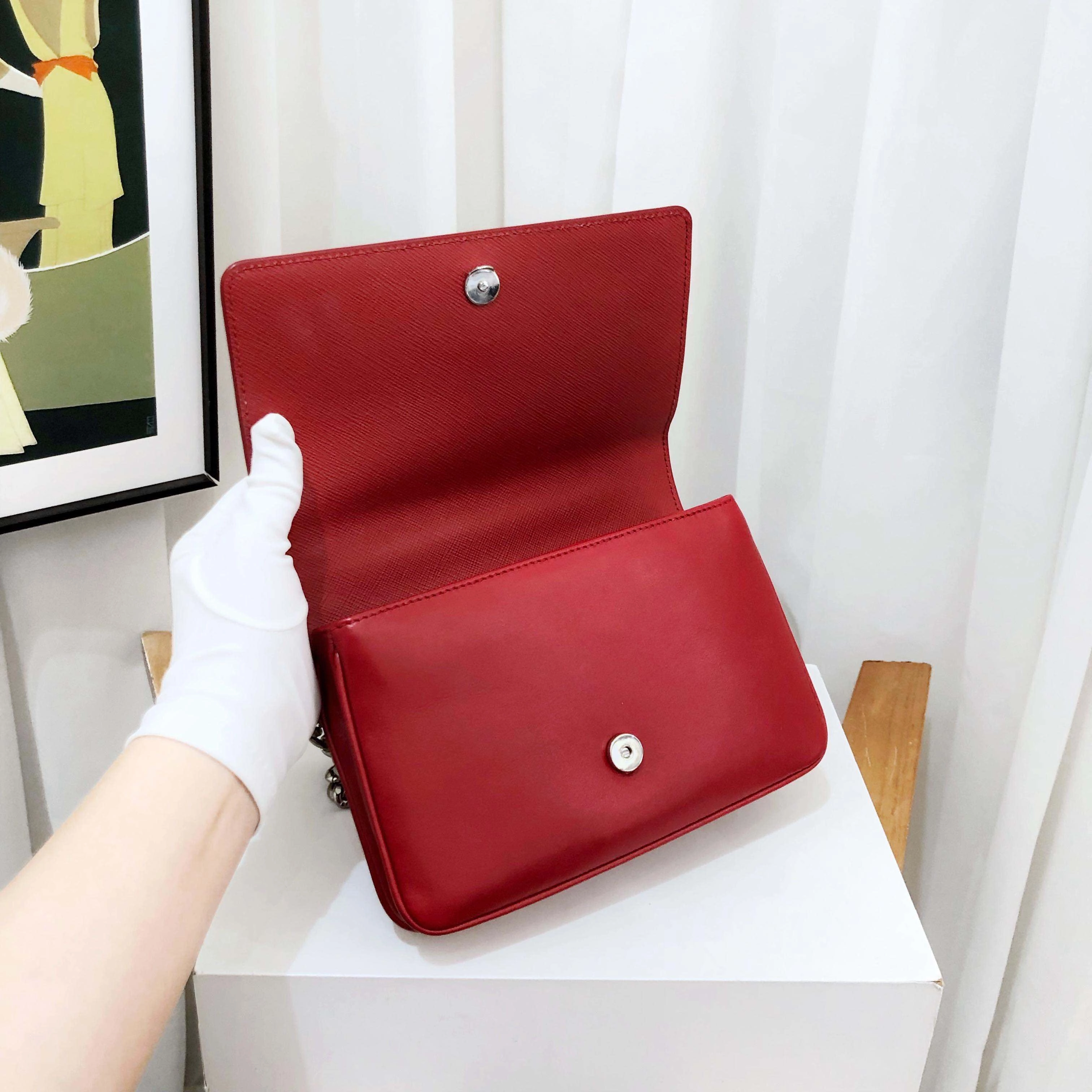 Prada Cahier Red Leather Shoulder Bag