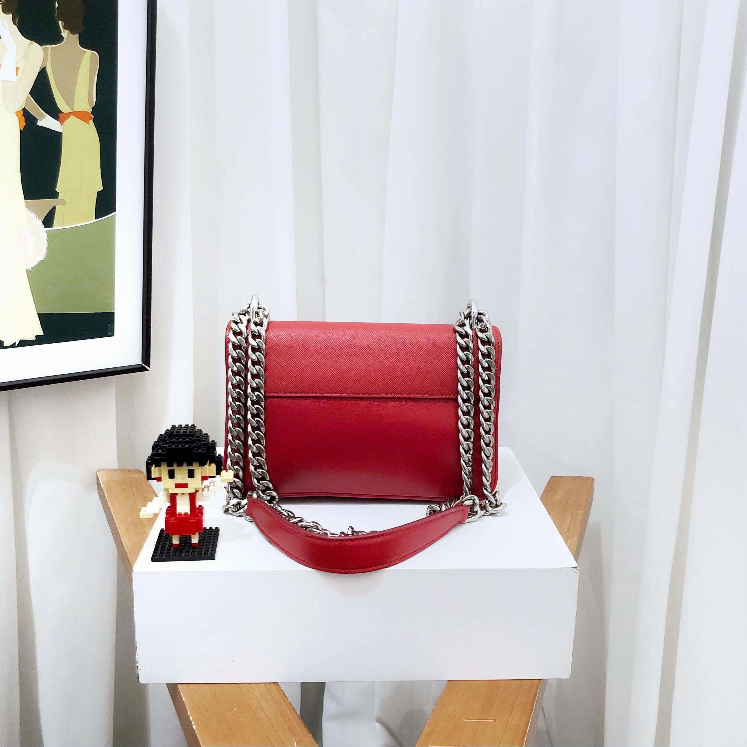 Prada Cahier Red Leather Shoulder Bag