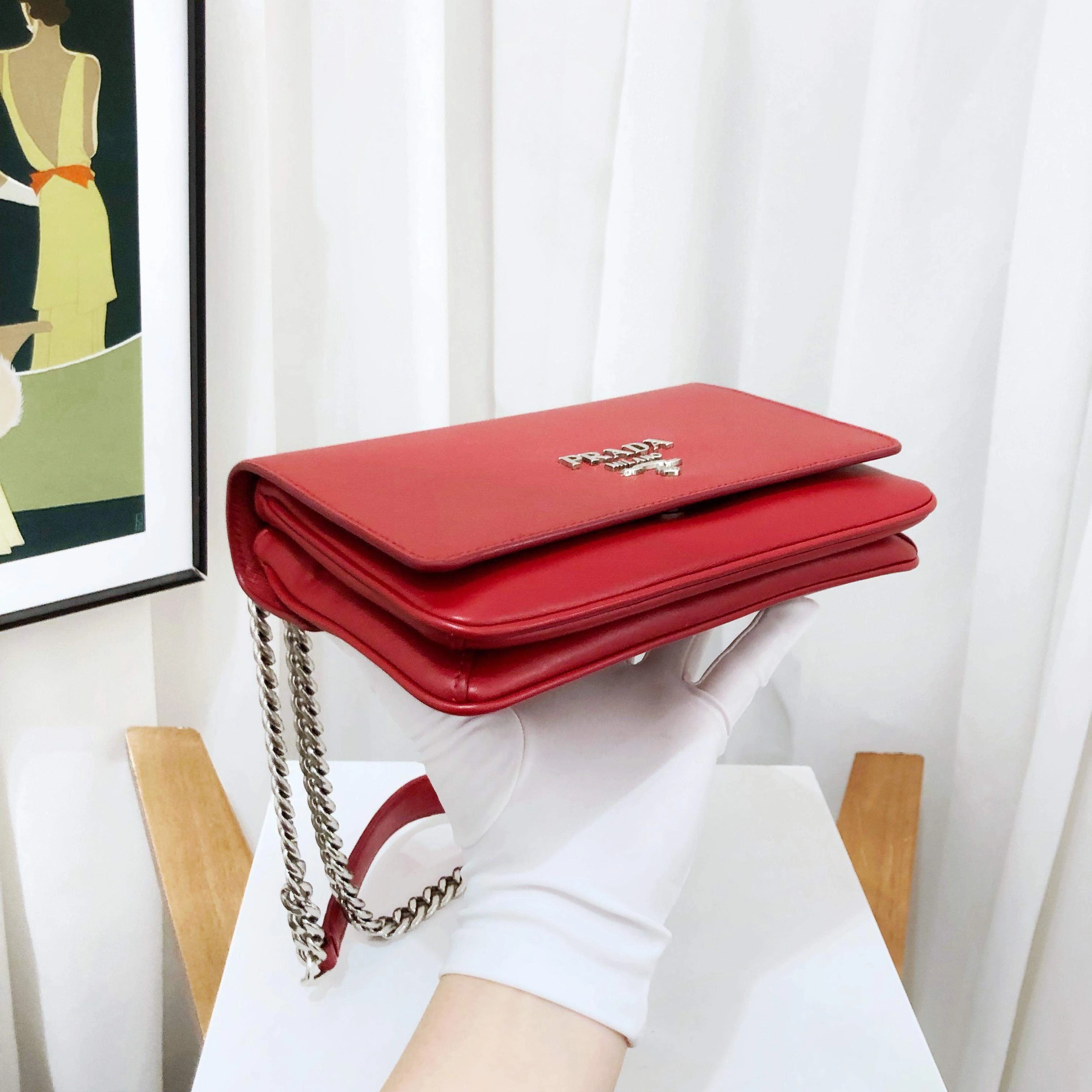 Prada Cahier Red Leather Shoulder Bag