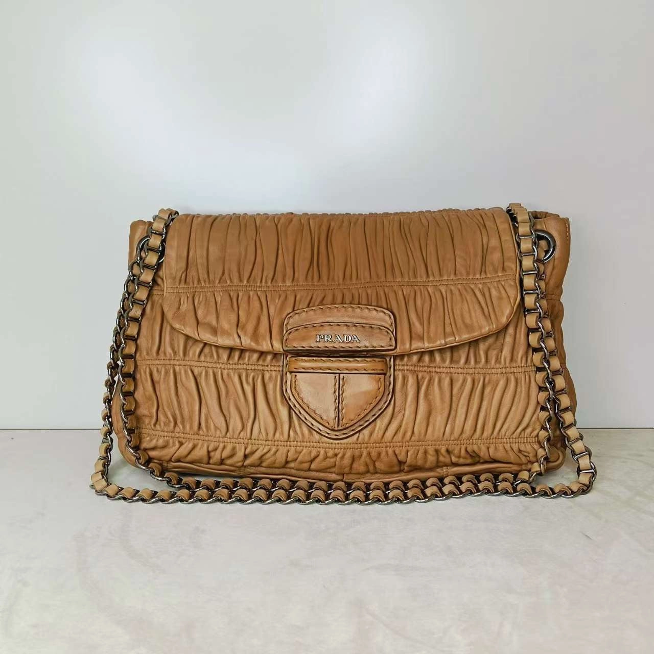 Prada Nappa Gaufre Cognac Shoulder Bag