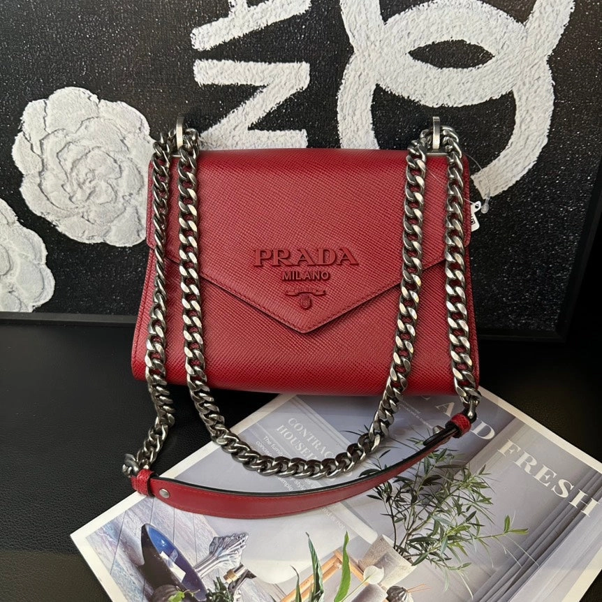Prada Red Cross-Pattern Crossbody Bag Medium Size