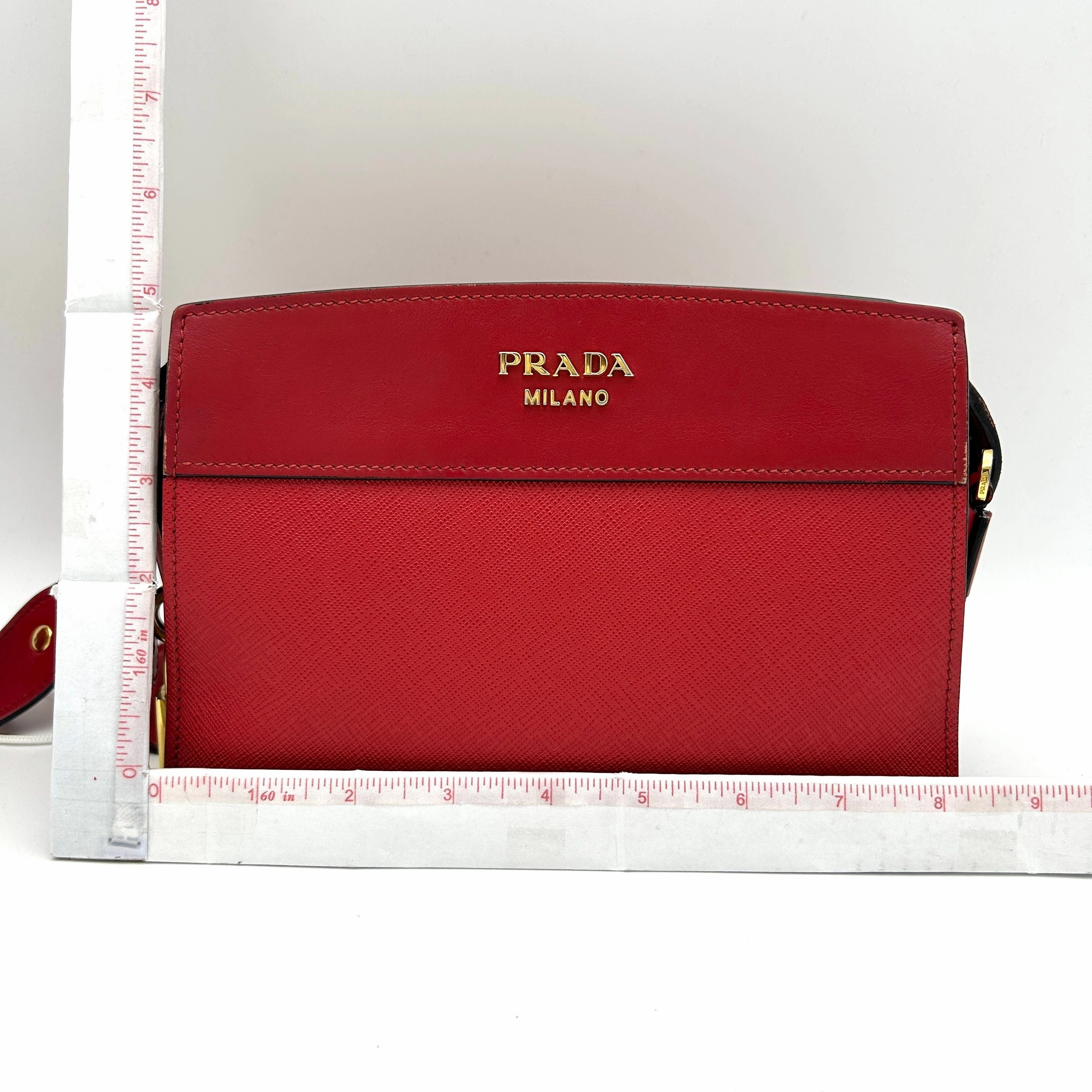 PRADA Saffiano City Calfskin Esplanade Crossbody Bag Rosso LA16027