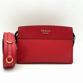 PRADA Saffiano City Calfskin Esplanade Crossbody Bag Rosso LA16027