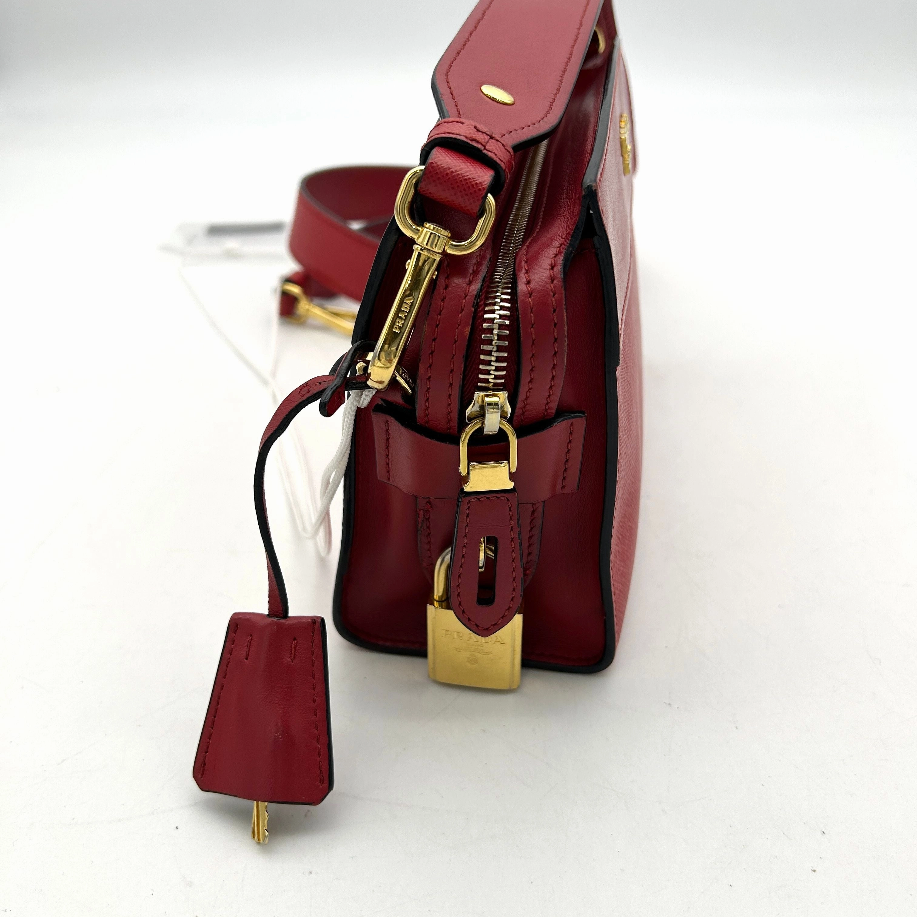 PRADA Saffiano City Calfskin Esplanade Crossbody Bag Rosso LA16027