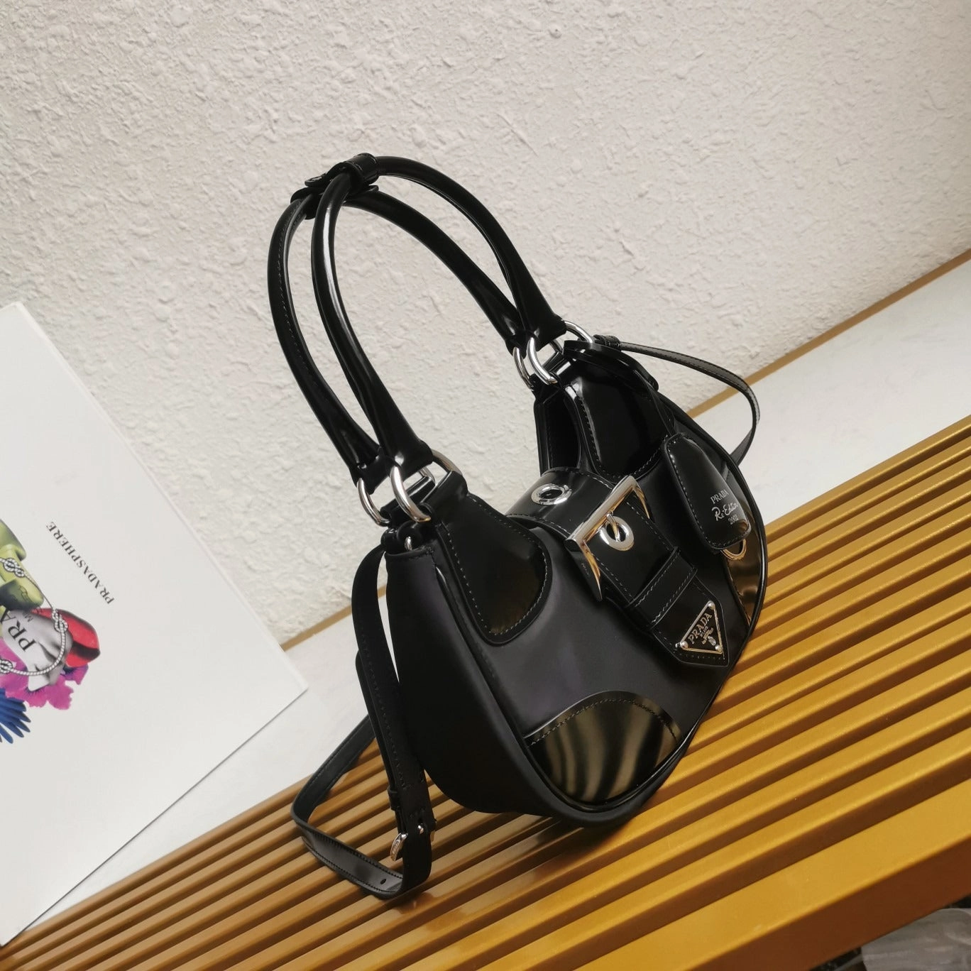 PRD Moon Re-Nylon And Leather Bag Black Leather Shoulder Bag for Women