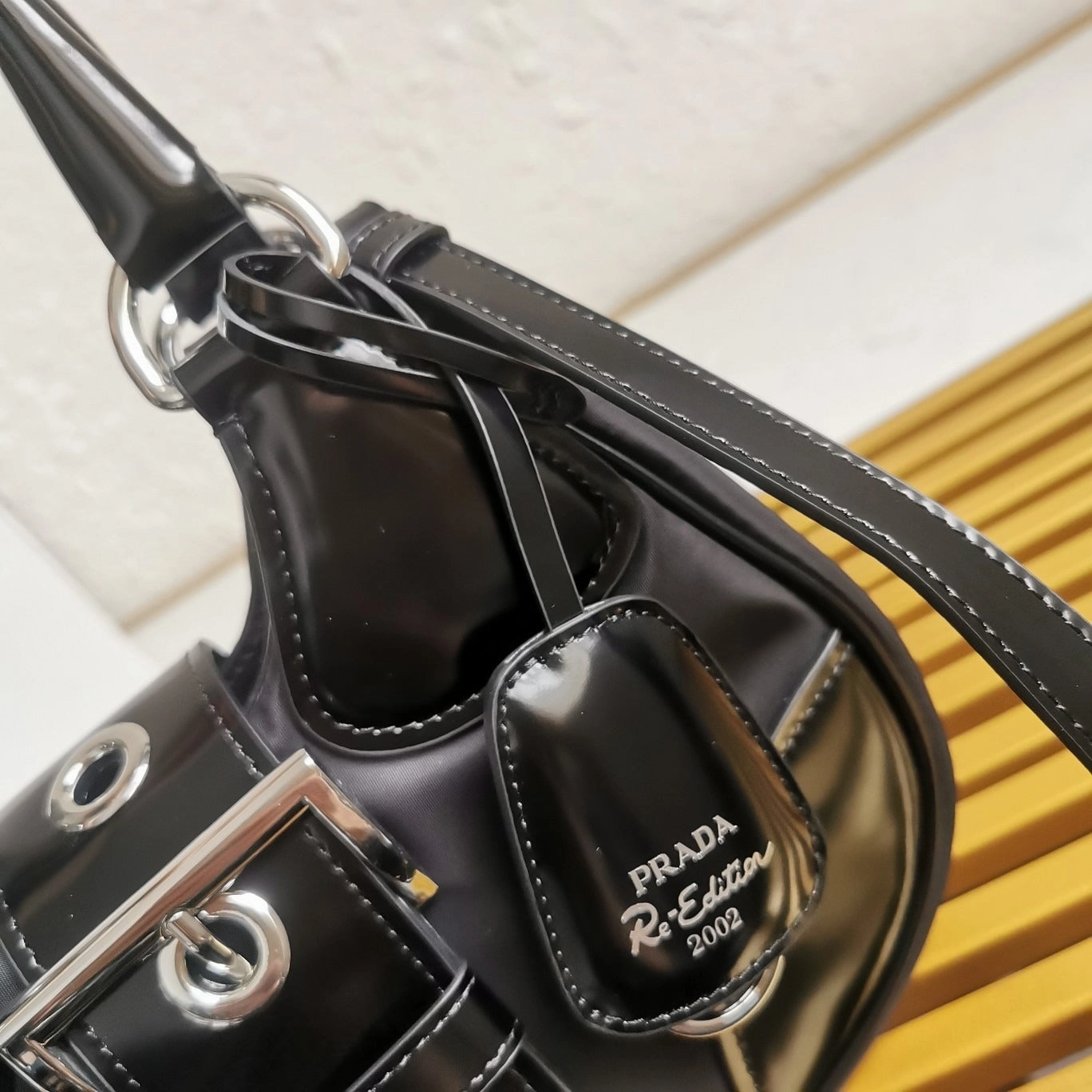 PRD Moon Re-Nylon And Leather Bag Black Leather Shoulder Bag for Women
