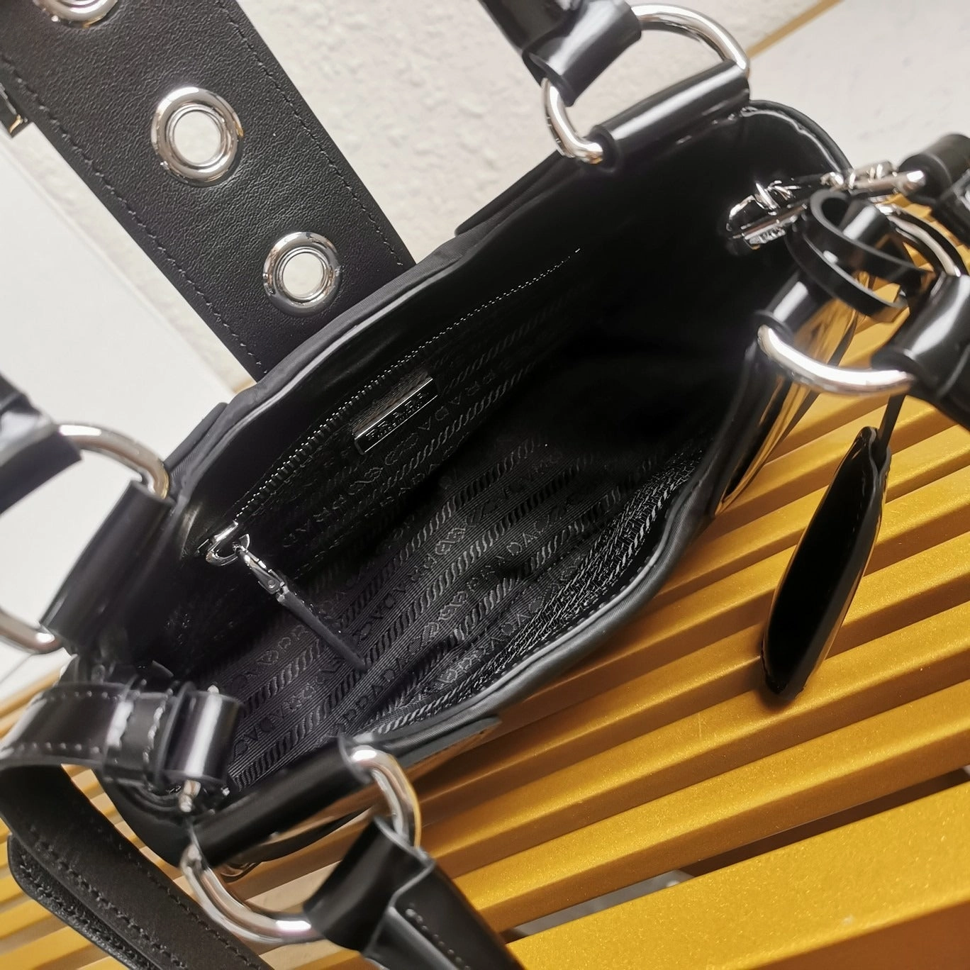 PRD Moon Re-Nylon And Leather Bag Black Leather Shoulder Bag for Women
