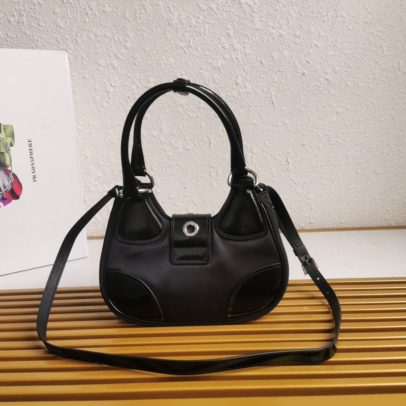 PRD Moon Re-Nylon And Leather Bag Black Leather Shoulder Bag for Women