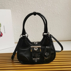 PRD Moon Re-Nylon And Leather Bag Black Leather Shoulder Bag for Women