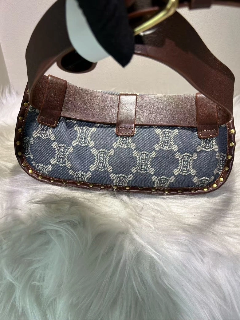 Pre-loved CELINE Macadam Print Blue Canvas Crossbody Bag