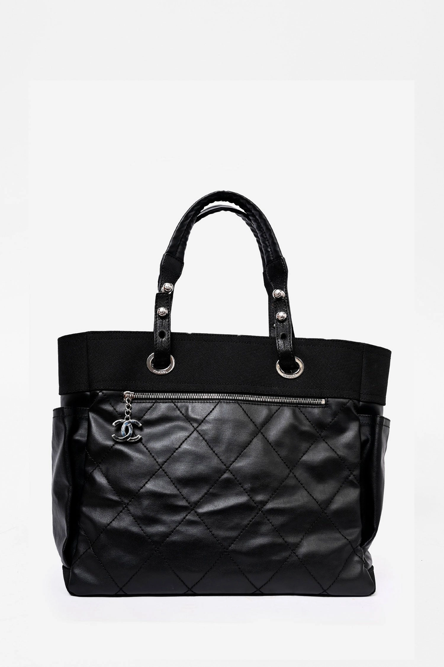 Pre-Loved Chanel 2012 Black Leather/Canvas 'Paris Biarritz' Tote Bag