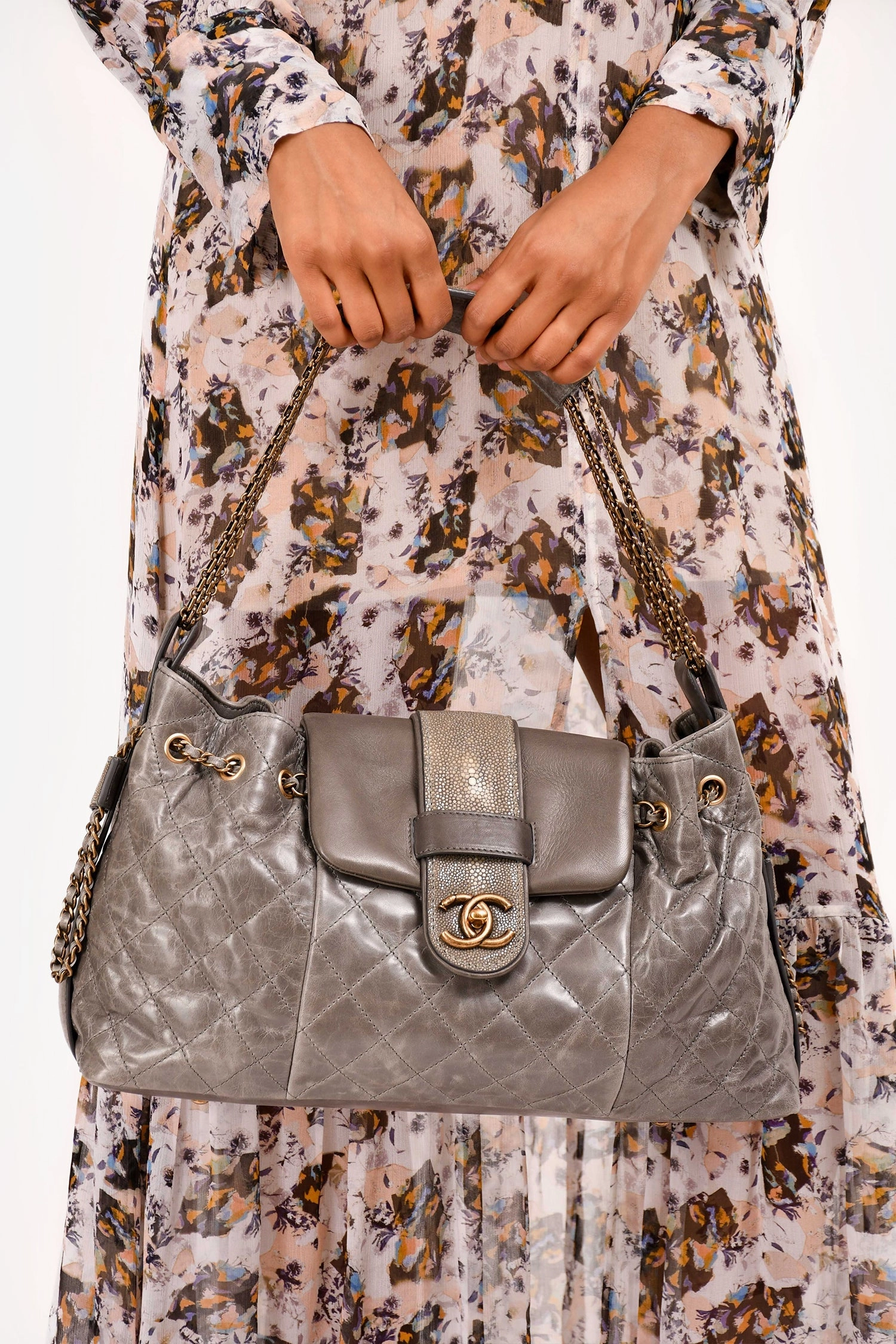 Pre-Loved Chanel 2012 Grey Bindi Galuchat Flap Bag