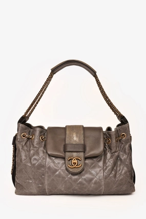 Pre-Loved Chanel 2012 Grey Bindi Galuchat Flap Bag