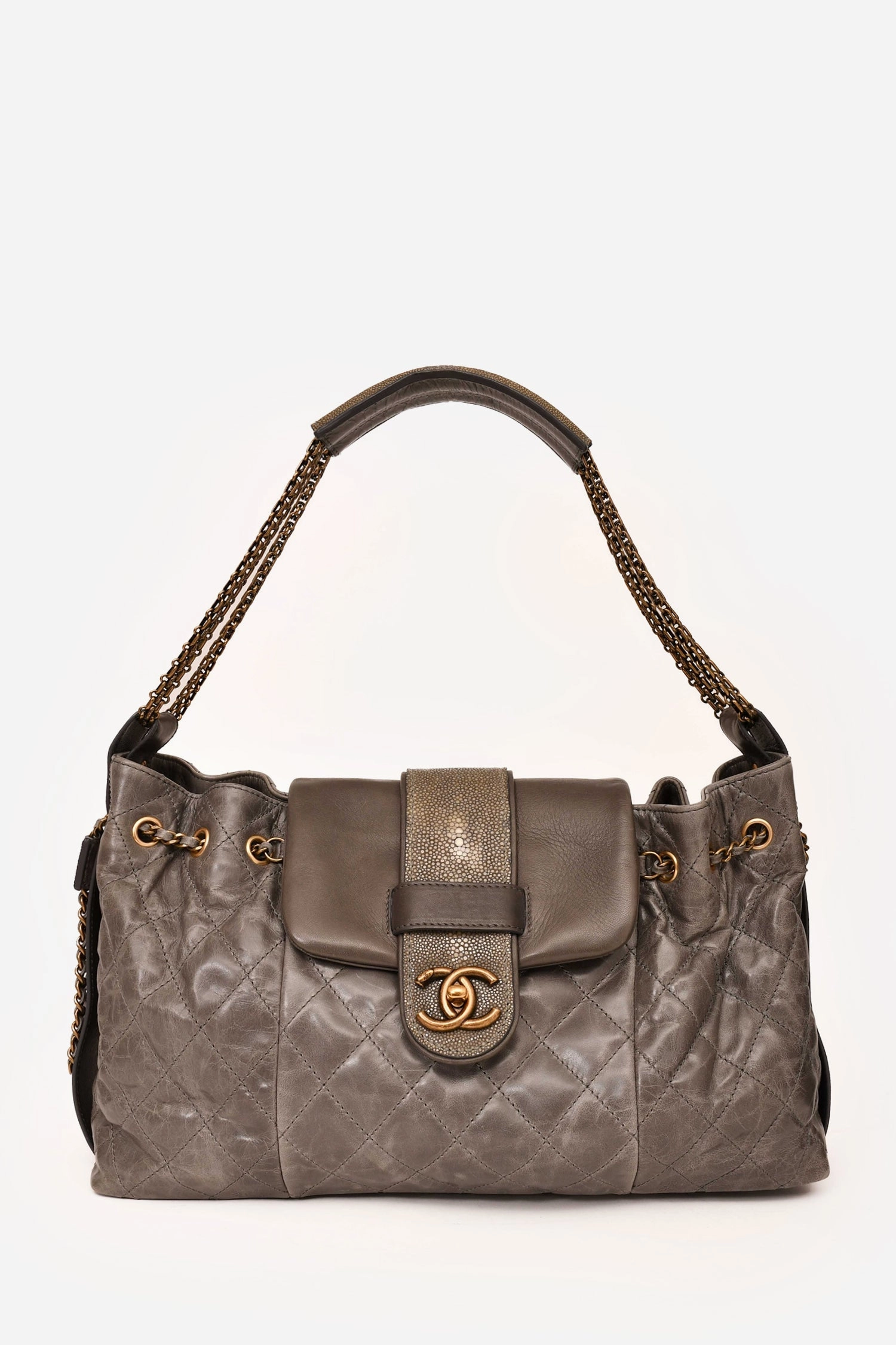 Pre-Loved Chanel 2012 Grey Bindi Galuchat Flap Bag