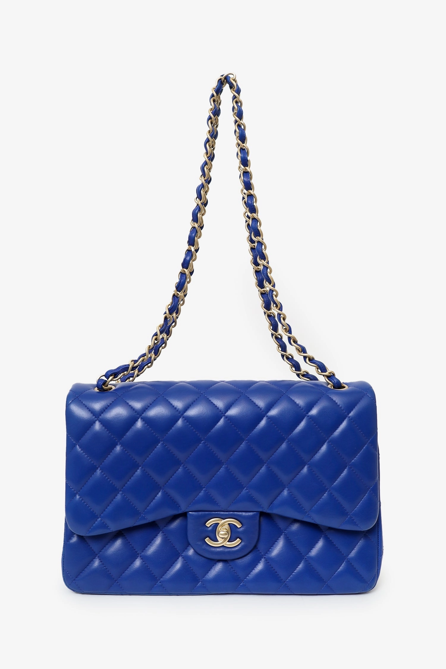 Pre-Loved Chanel 2013-14 Royal Blue Quilted Lambskin Jumbo Classic Double Flap Bag