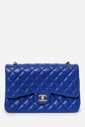 Pre-Loved Chanel 2013-14 Royal Blue Quilted Lambskin Jumbo Classic Double Flap Bag