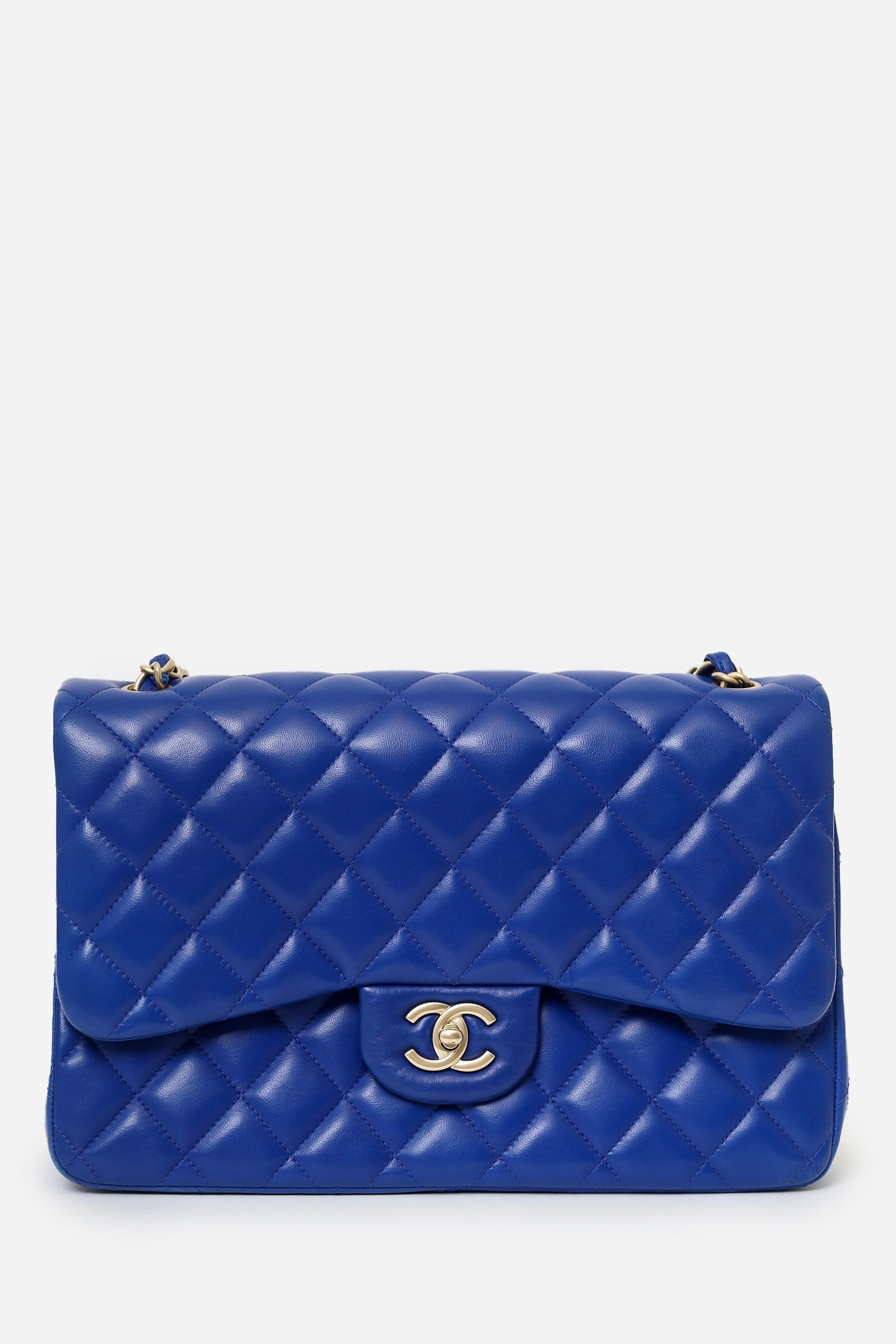 Pre-Loved Chanel 2013-14 Royal Blue Quilted Lambskin Jumbo Classic Double Flap Bag