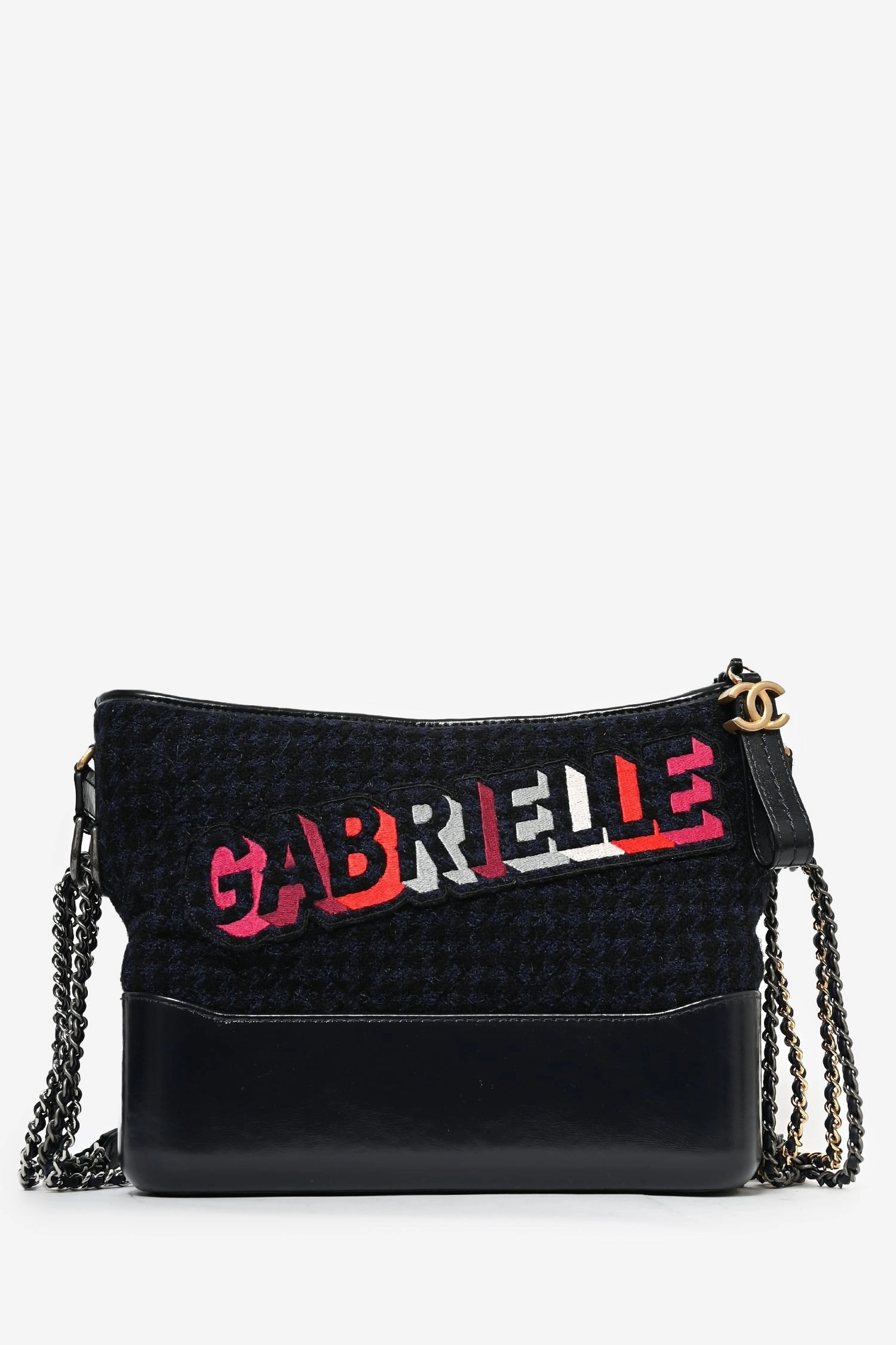 Pre-loved Chanel 2017 Navy/Black Tweed Hobo Large Gabrielle Crossbody Bag