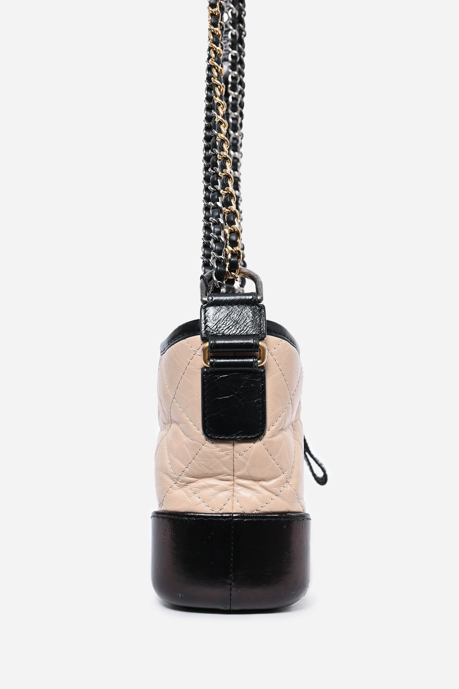 Pre-loved Chanel 2018 Beige/Black Quilted Small Gabrielle Shoulder Bag (As Is)