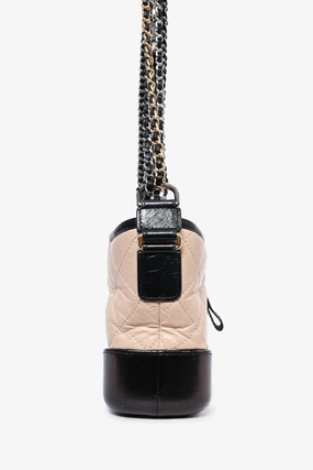 Pre-loved Chanel 2018 Beige/Black Quilted Small Gabrielle Shoulder Bag (As Is)