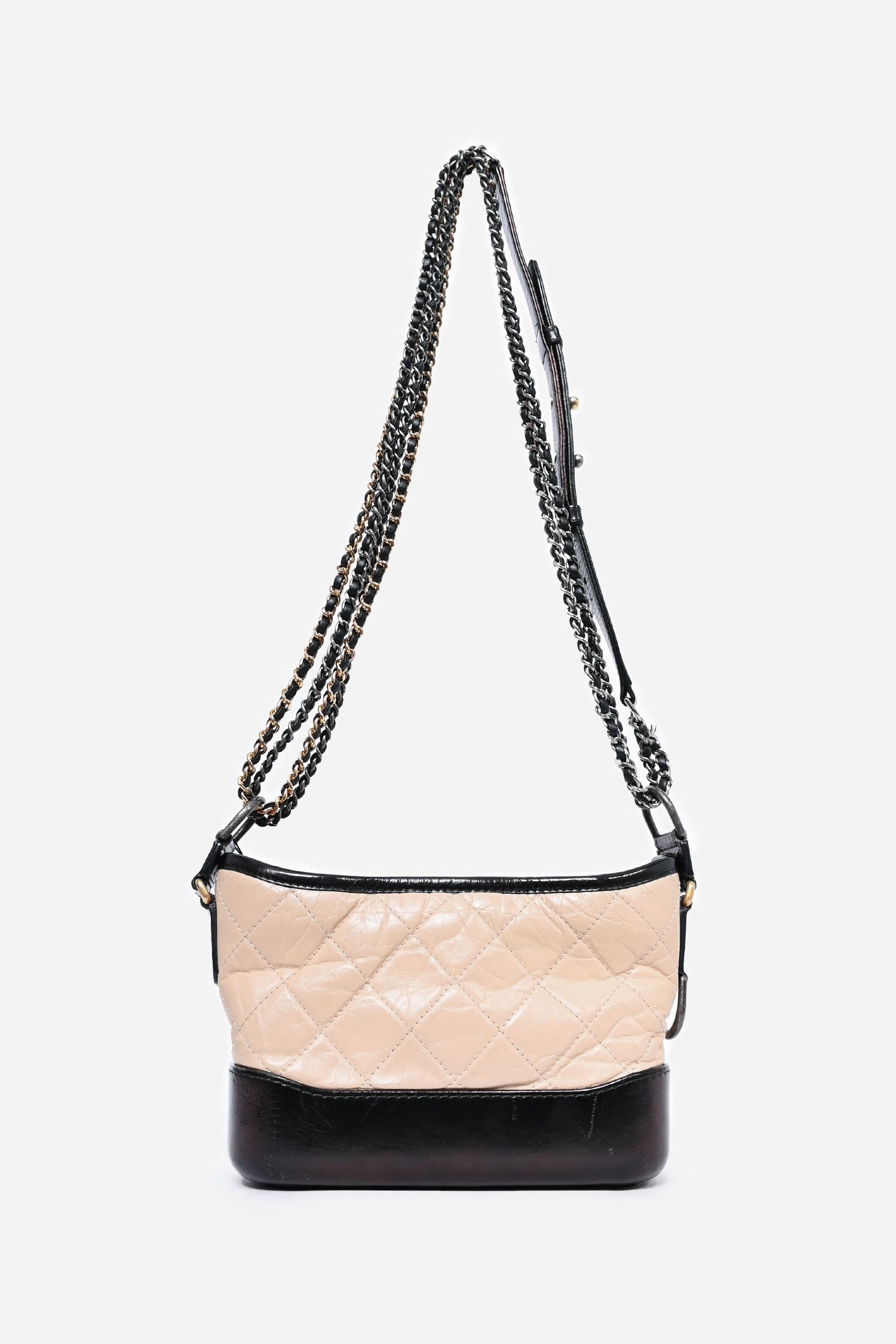 Pre-loved Chanel 2018 Beige/Black Quilted Small Gabrielle Shoulder Bag (As Is)