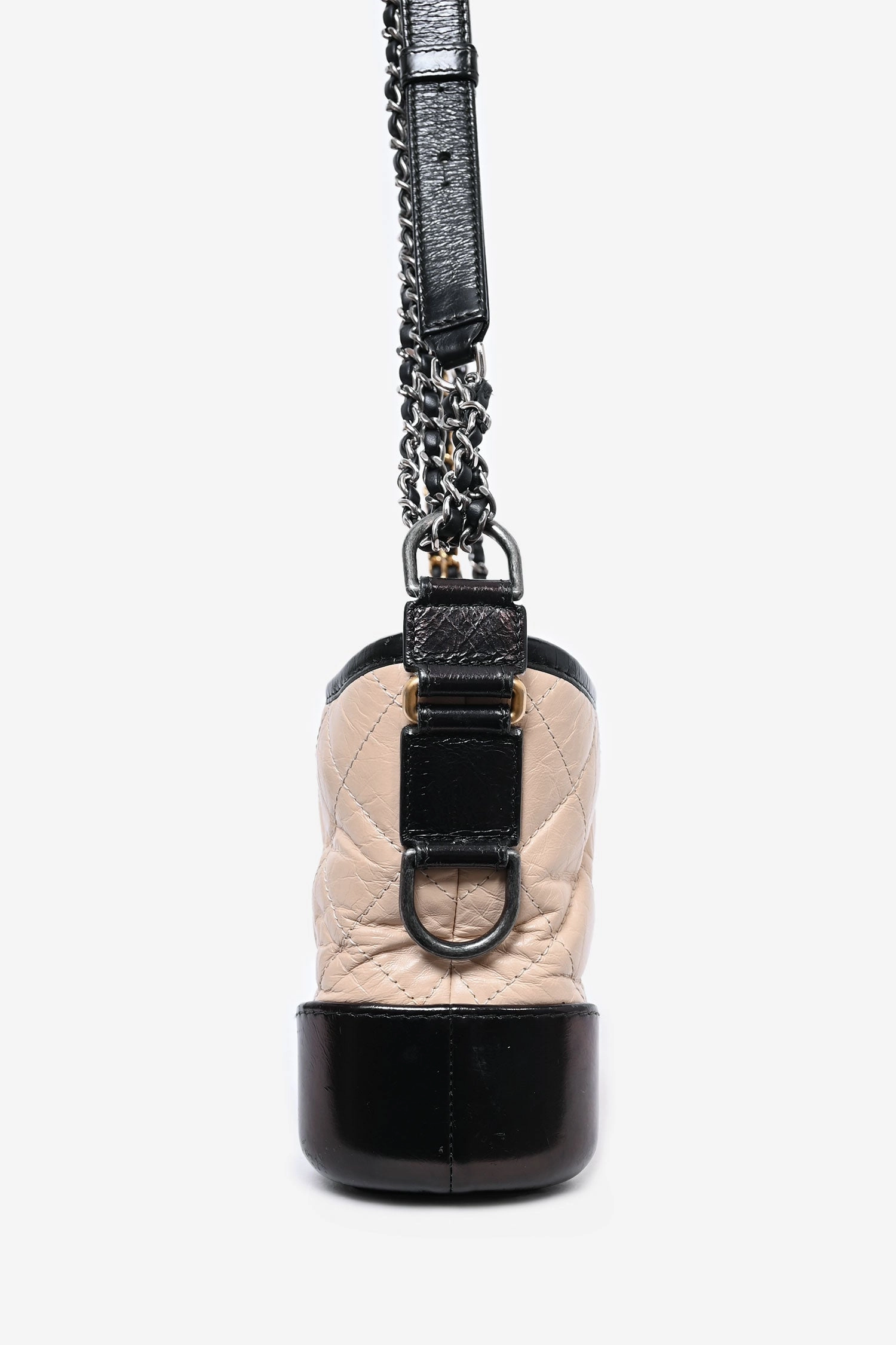 Pre-loved Chanel 2018 Beige/Black Quilted Small Gabrielle Shoulder Bag (As Is)