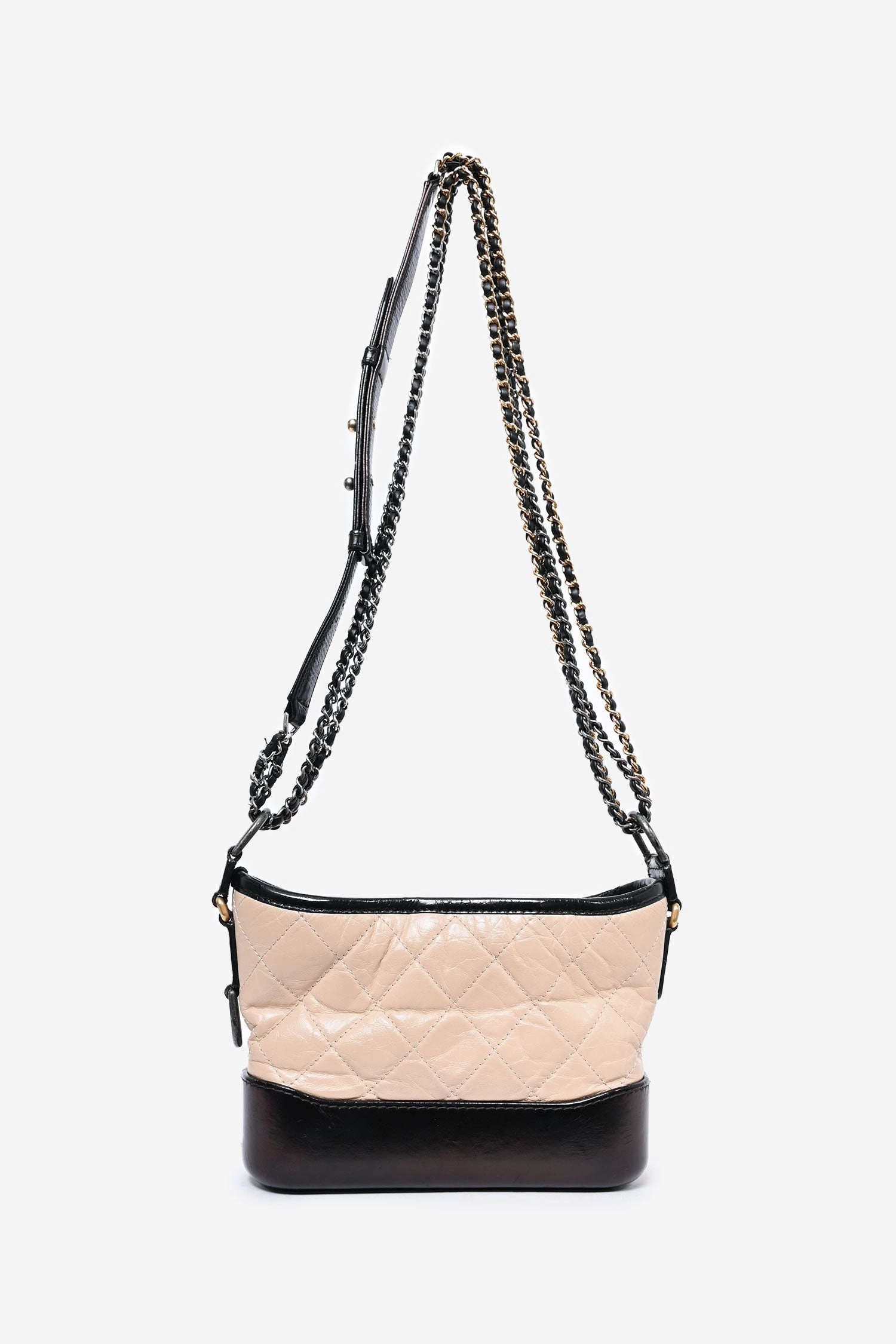 Pre-loved Chanel 2018 Beige/Black Quilted Small Gabrielle Shoulder Bag (As Is)