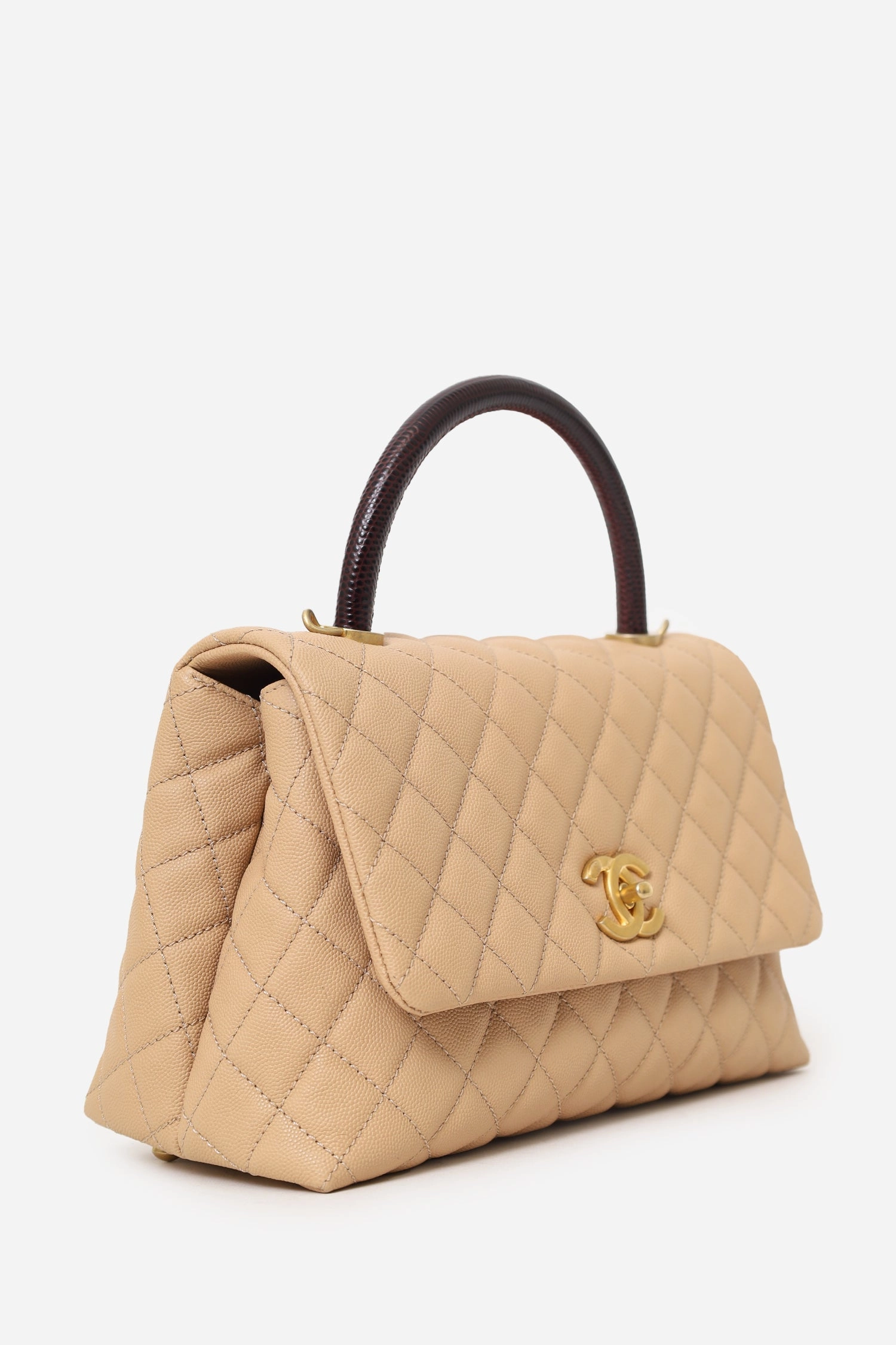 Pre-Loved Chanel 2019-20 Beige Caviar Leather Small Coco Handle with Strap