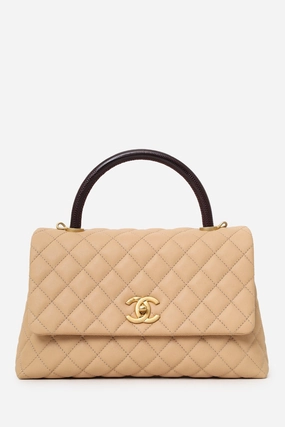 Pre-Loved Chanel 2019-20 Beige Caviar Leather Small Coco Handle with Strap