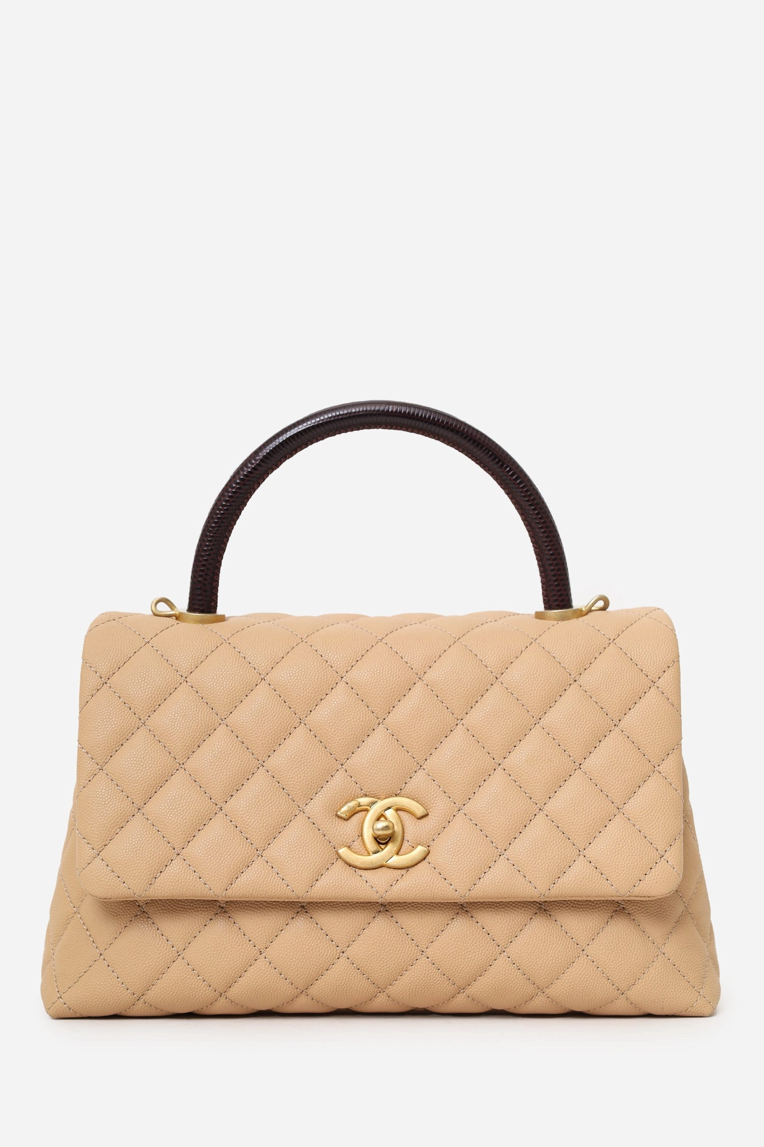 Pre-Loved Chanel 2019-20 Beige Caviar Leather Small Coco Handle with Strap