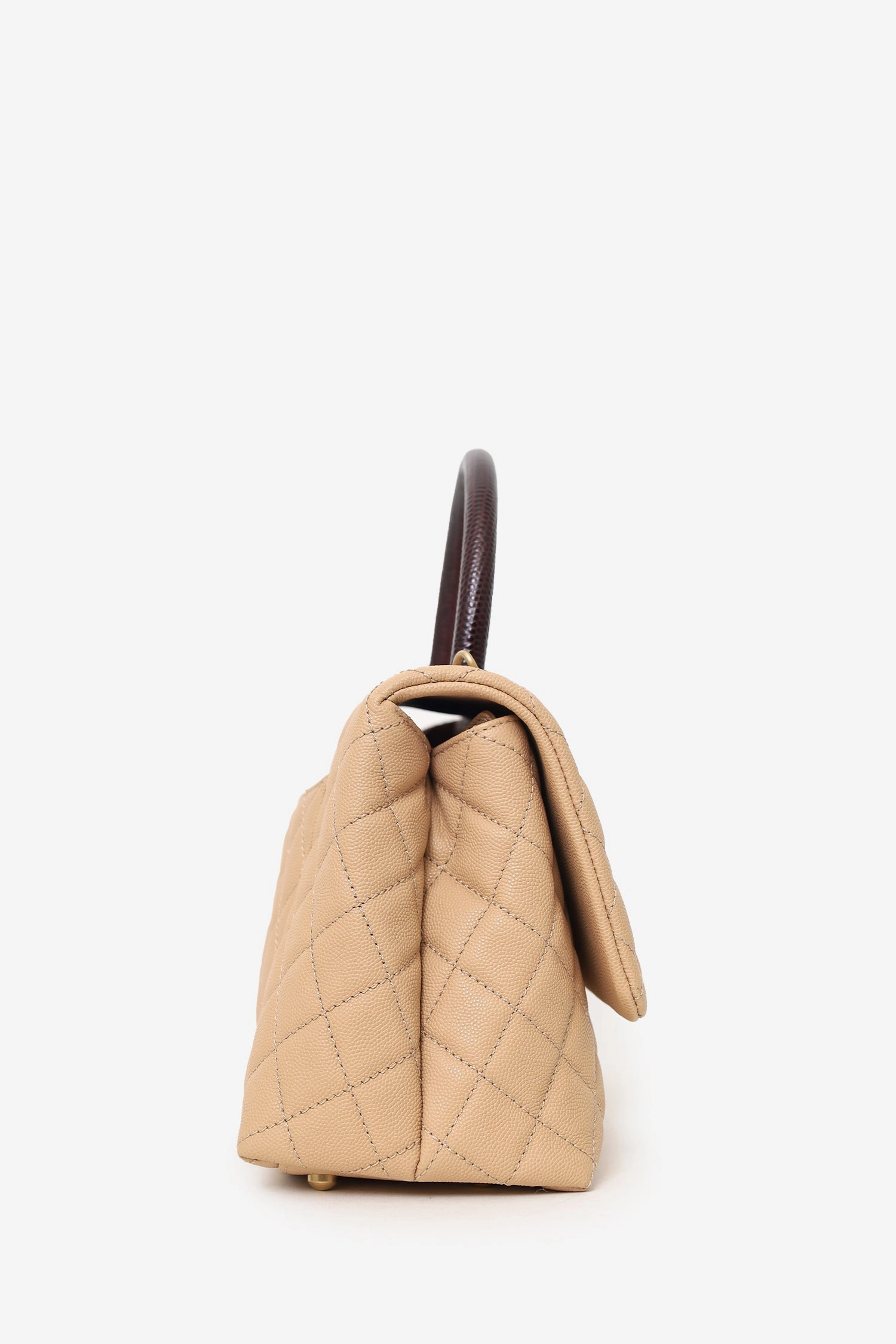 Pre-Loved Chanel 2019-20 Beige Caviar Leather Small Coco Handle with Strap