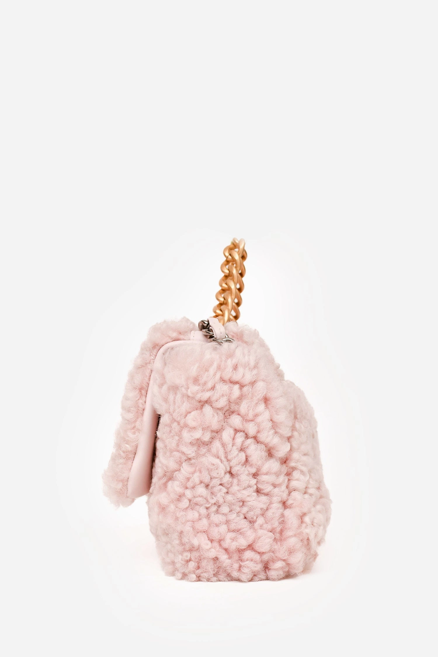 Pre-Loved Chanel 2021 Pink Shearling \'Chanel 19\' Medium Flap Shoulder Bag
