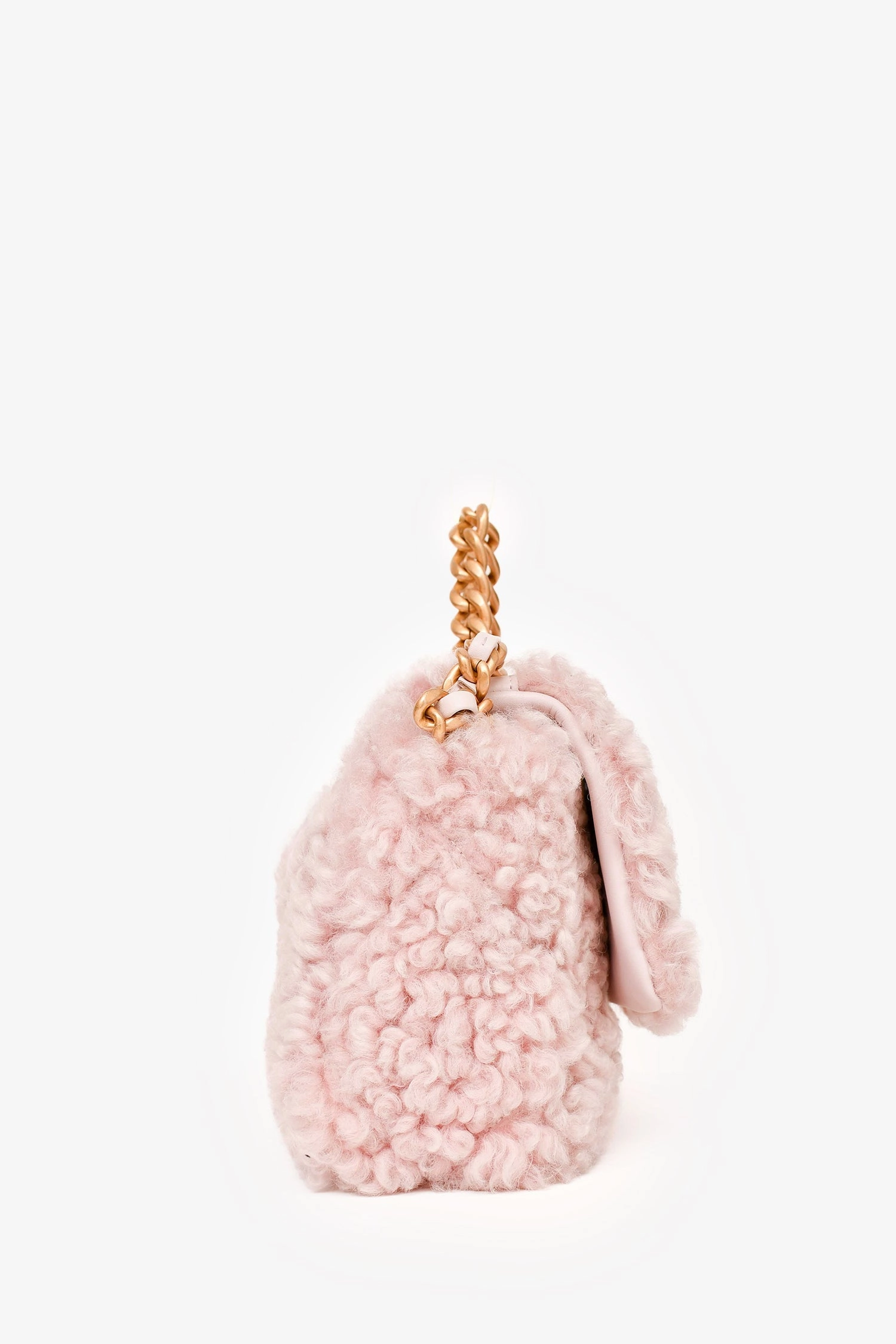 Pre-Loved Chanel 2021 Pink Shearling \'Chanel 19\' Medium Flap Shoulder Bag