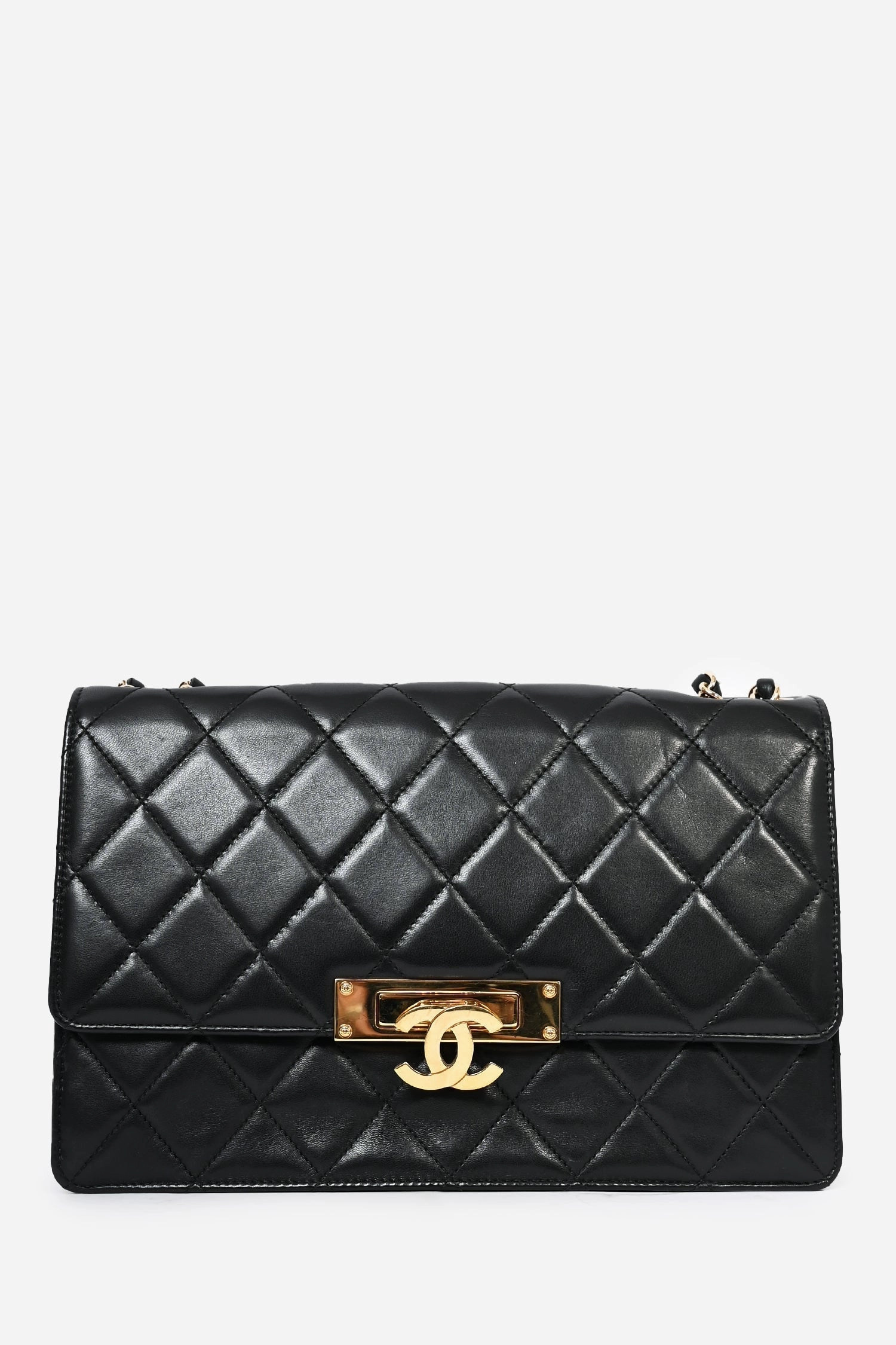 Pre-Loved Chanel Black Lambskin 2013/14 CC Golden Class Large Flap Shoulder Bag