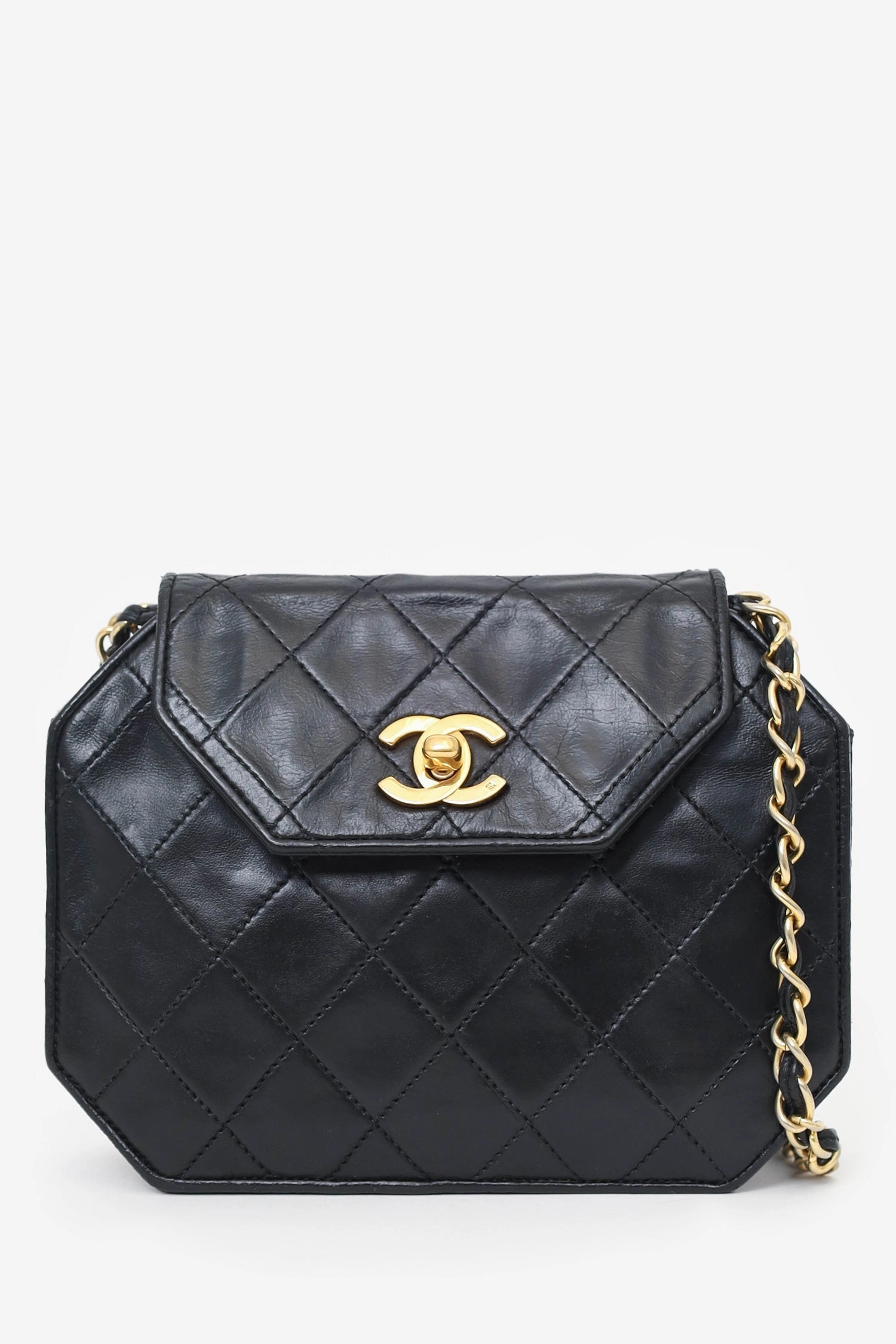 Pre-Loved Chanel Black Quilted Leather Octagon CC Flap Bag