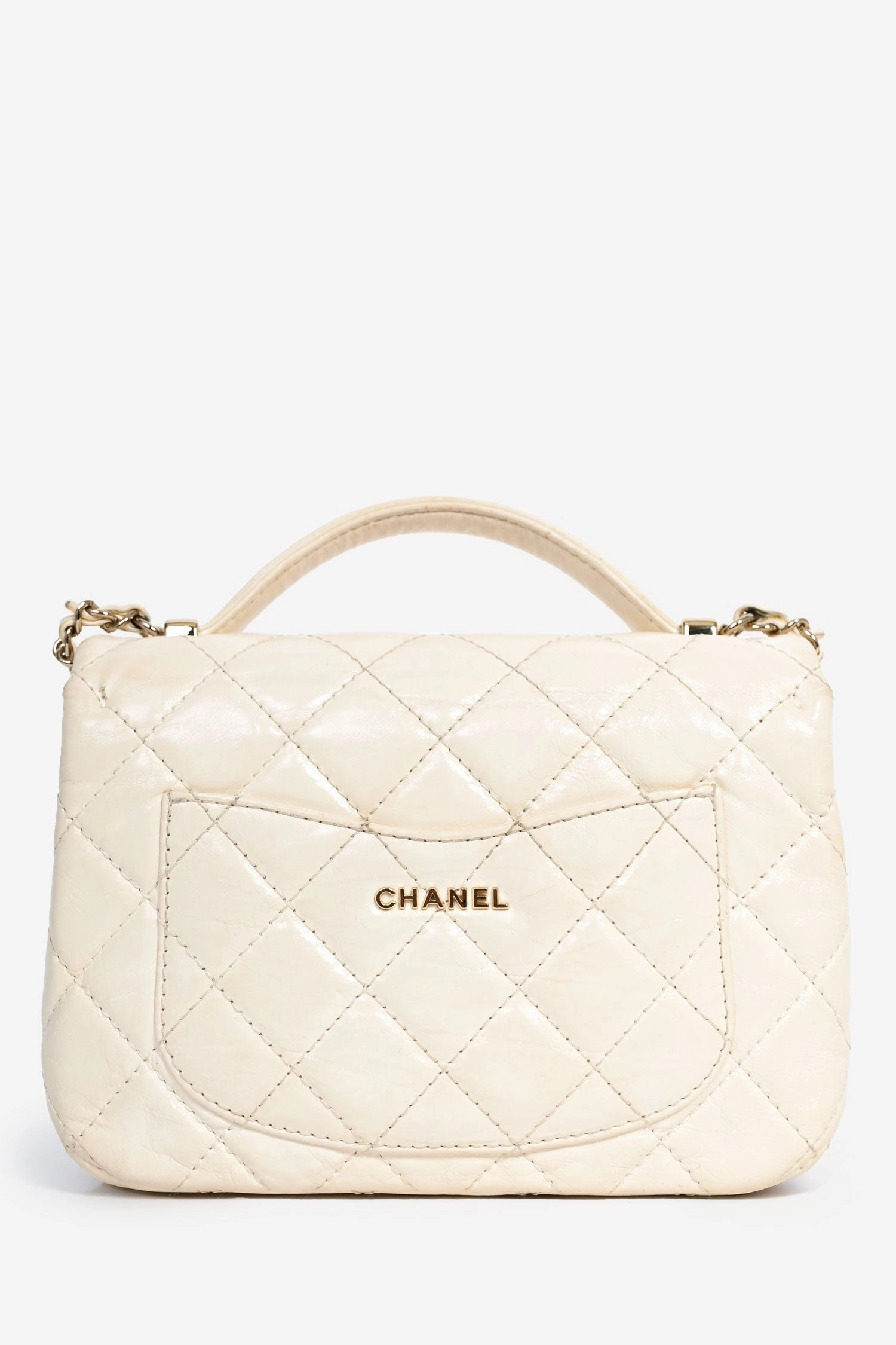 Pre-Loved Chanel Cream Lambskin Top Handle with Chain (As Is)