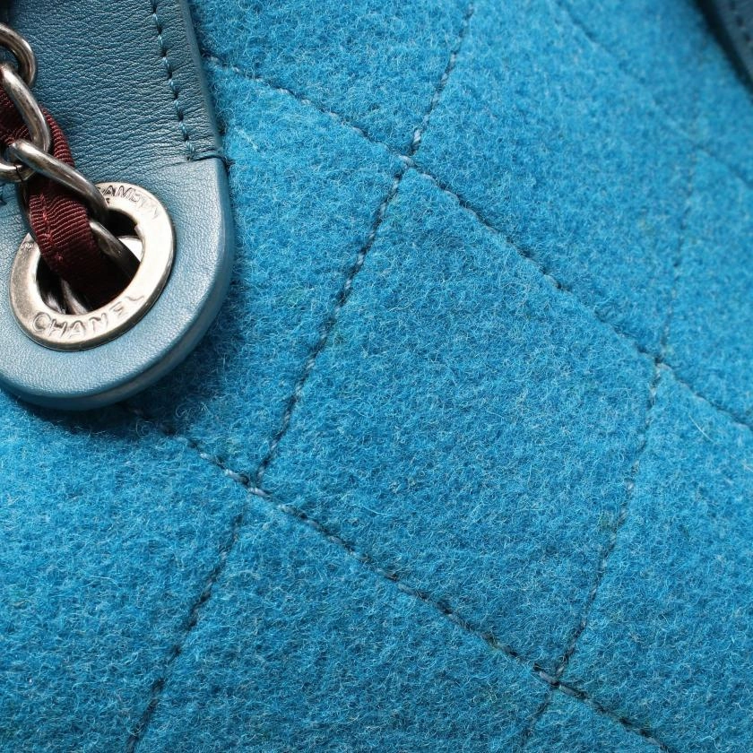 Pre-loved CHANEL Matelasse Shoulder Bag Tote Wool Leather Turquoise Blue Antique Silver Hardware 2WAY