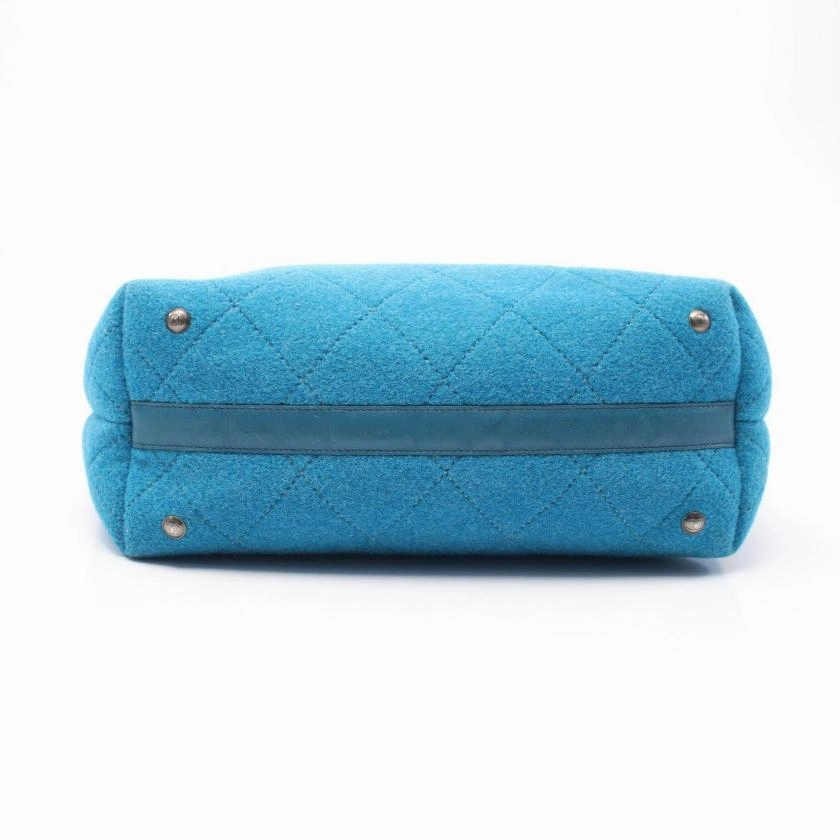 Pre-loved CHANEL Matelasse Shoulder Bag Tote Wool Leather Turquoise Blue Antique Silver Hardware 2WAY