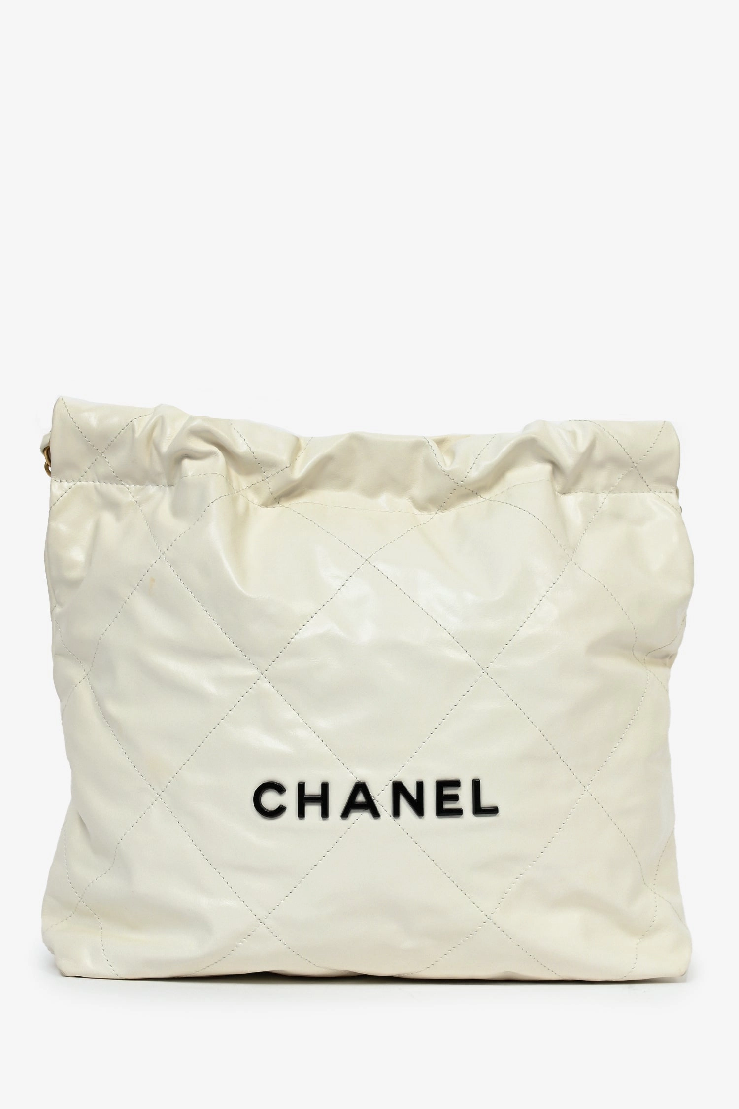 Pre-Loved Chanel White Leather Small Chanel 22 Shoulder Bag