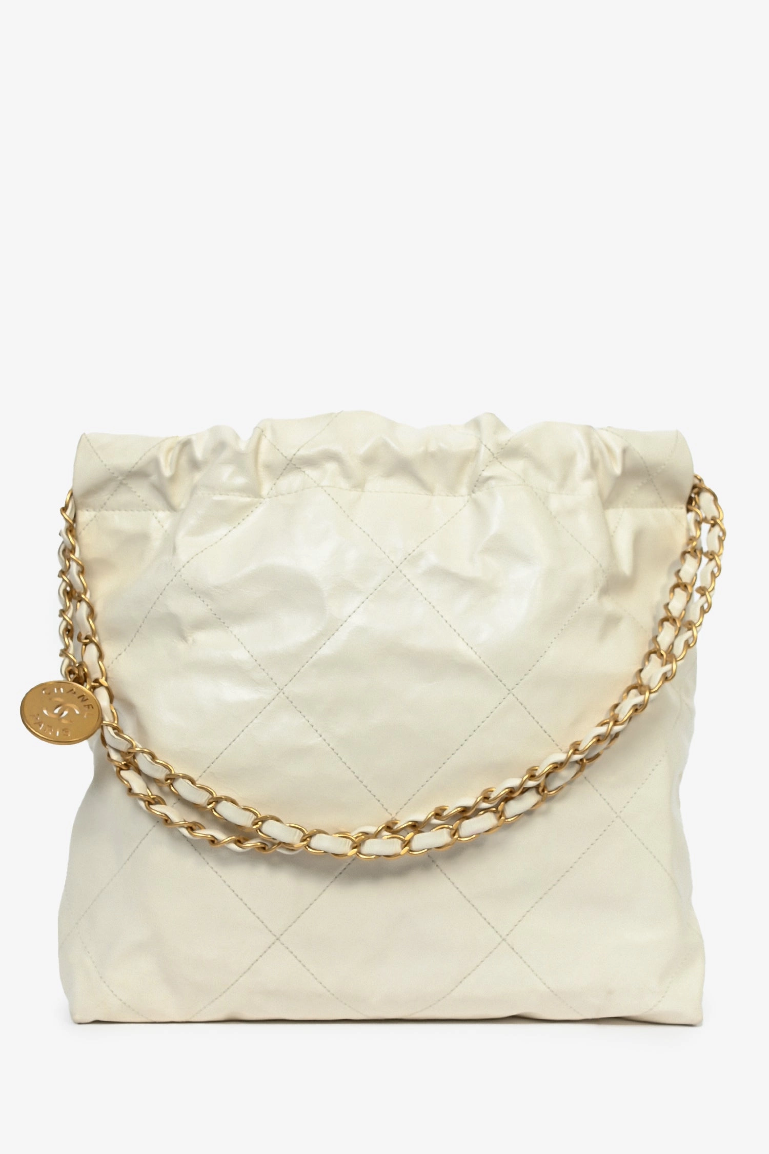 Pre-Loved Chanel White Leather Small Chanel 22 Shoulder Bag