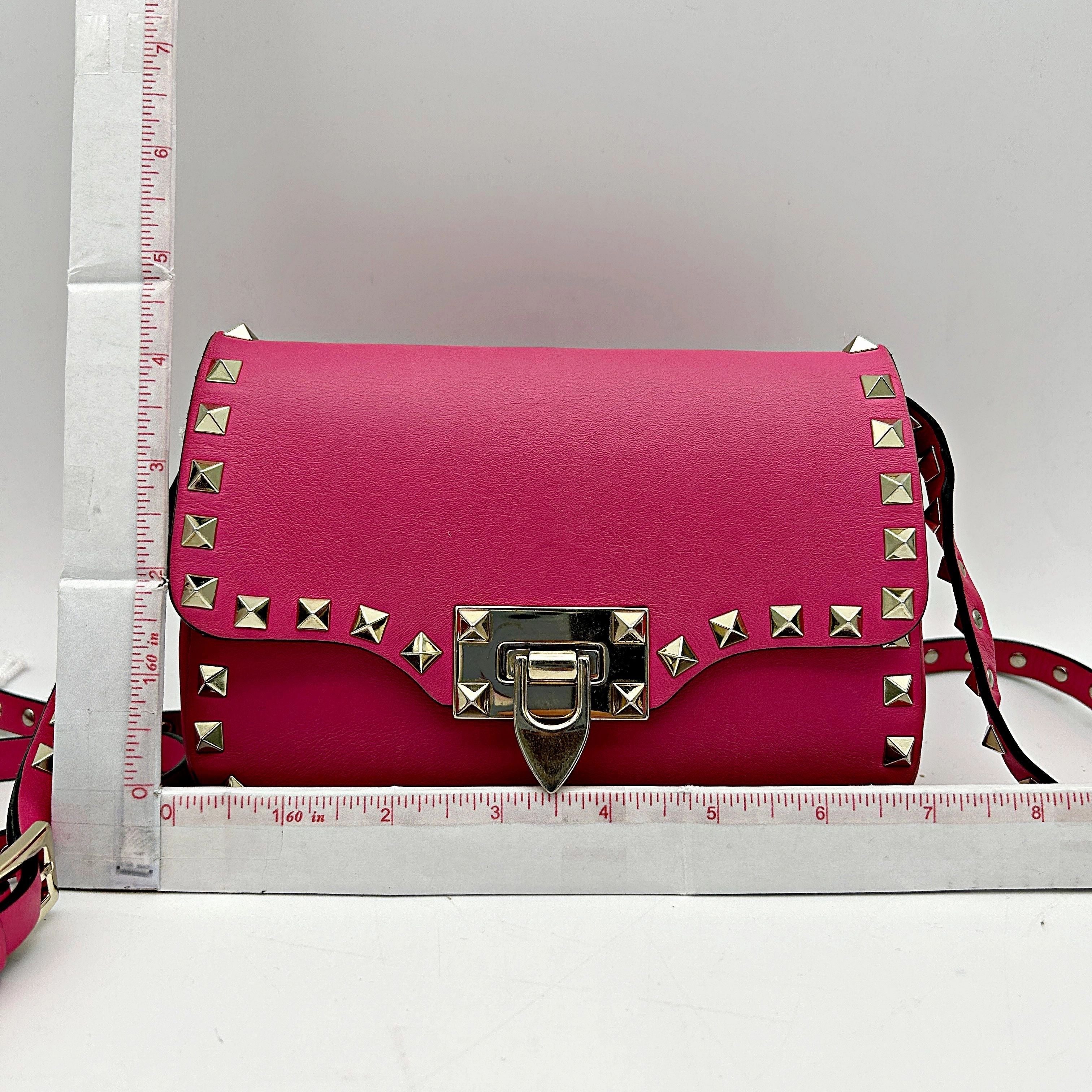 Pre- VALENTINO GARAVANI Vitello Mini Rockstud Flap Saddle Crossbody Bag Fuxia  LA9979