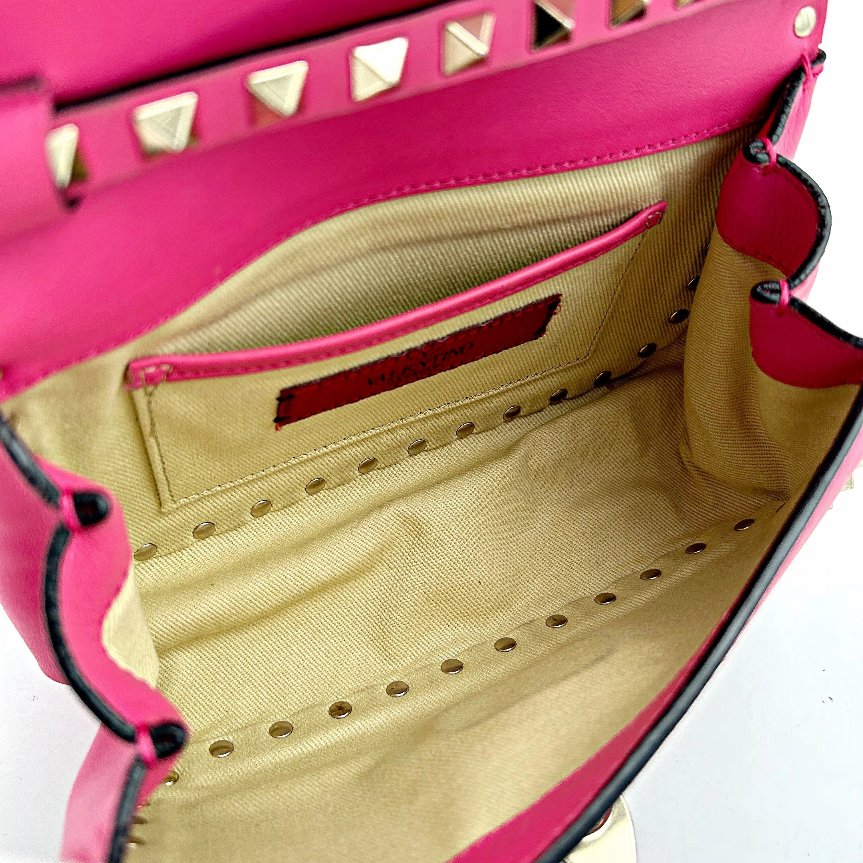 Pre- VALENTINO GARAVANI Vitello Mini Rockstud Flap Saddle Crossbody Bag Fuxia  LA9979