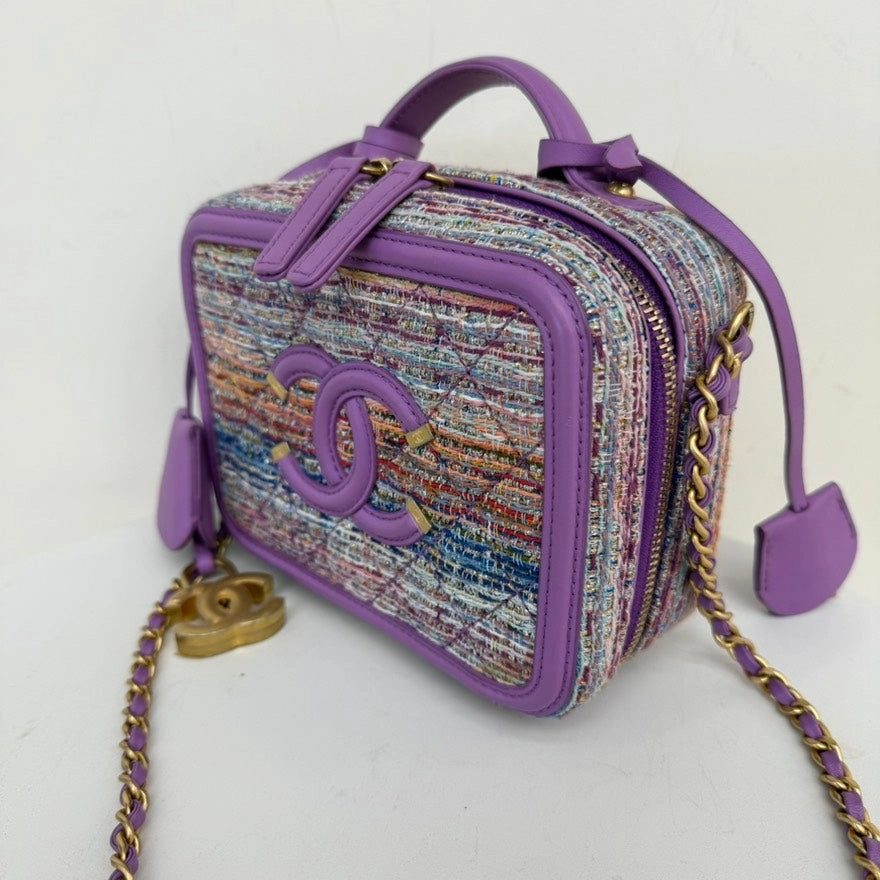 Preloved Chanel Filigree Tweed Leather 2way Bag Small - Lavender Crossbody
