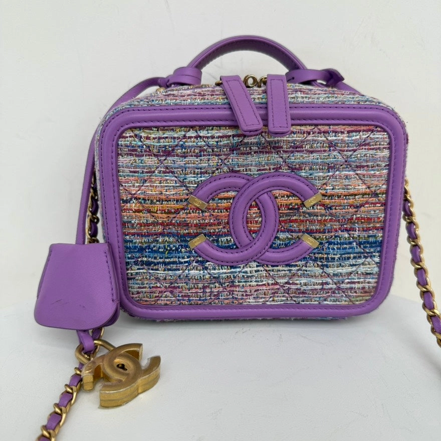 Preloved Chanel Filigree Tweed Leather 2way Bag Small - Lavender Crossbody