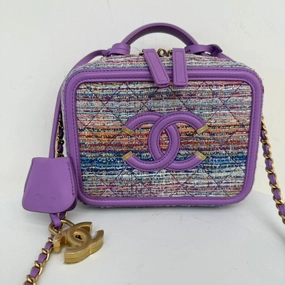 Preloved Chanel Filigree Tweed Leather 2way Bag Small - Lavender Crossbody