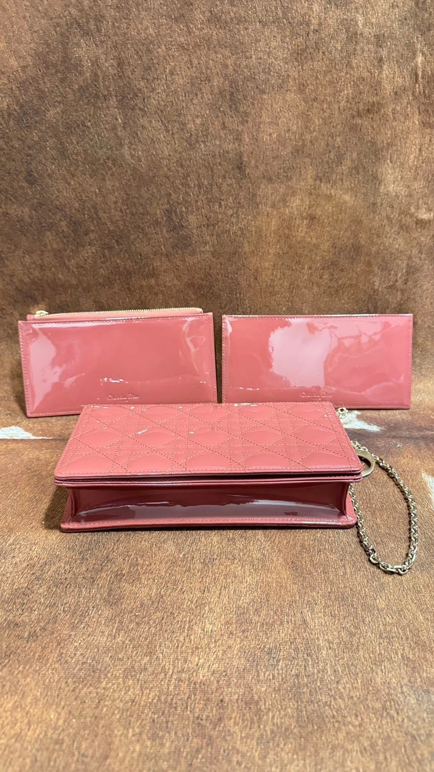 Preloved Dior 3in1 WOC Pink Leather Crossbody Wallet on Chain