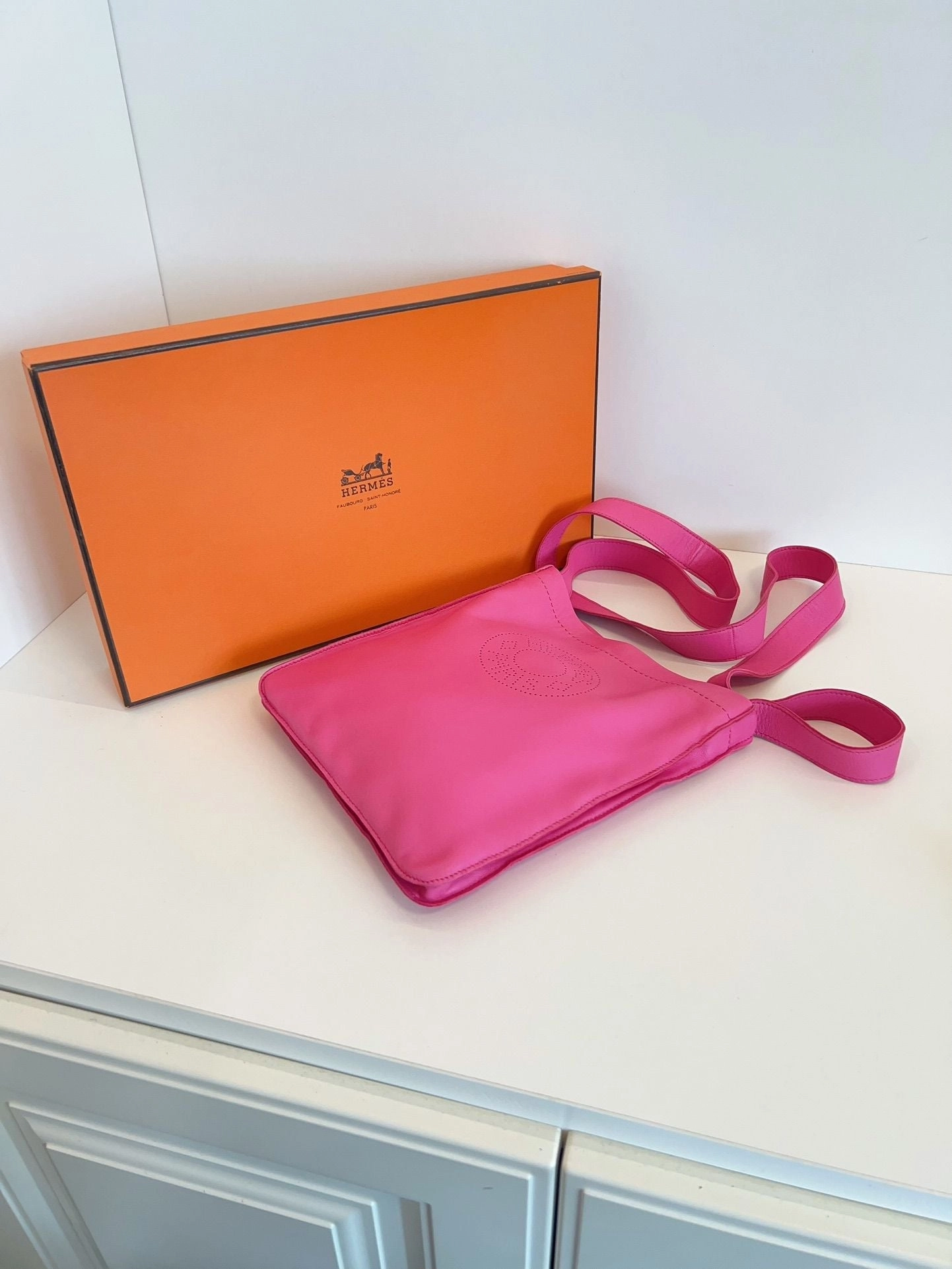 Preloved Herms Nappa crossbody Bag 20*23*2cm pink 117572