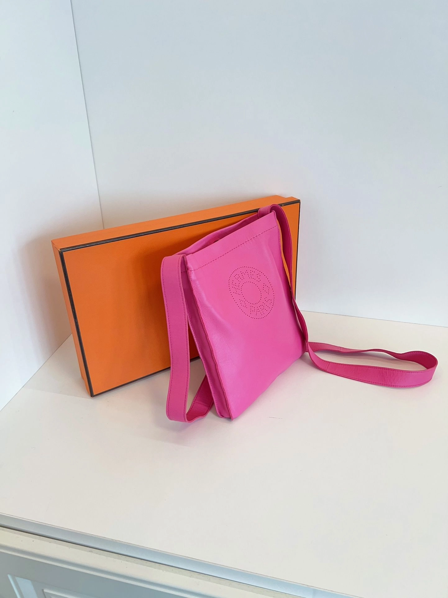 Preloved Herms Nappa crossbody Bag 20*23*2cm pink 117572