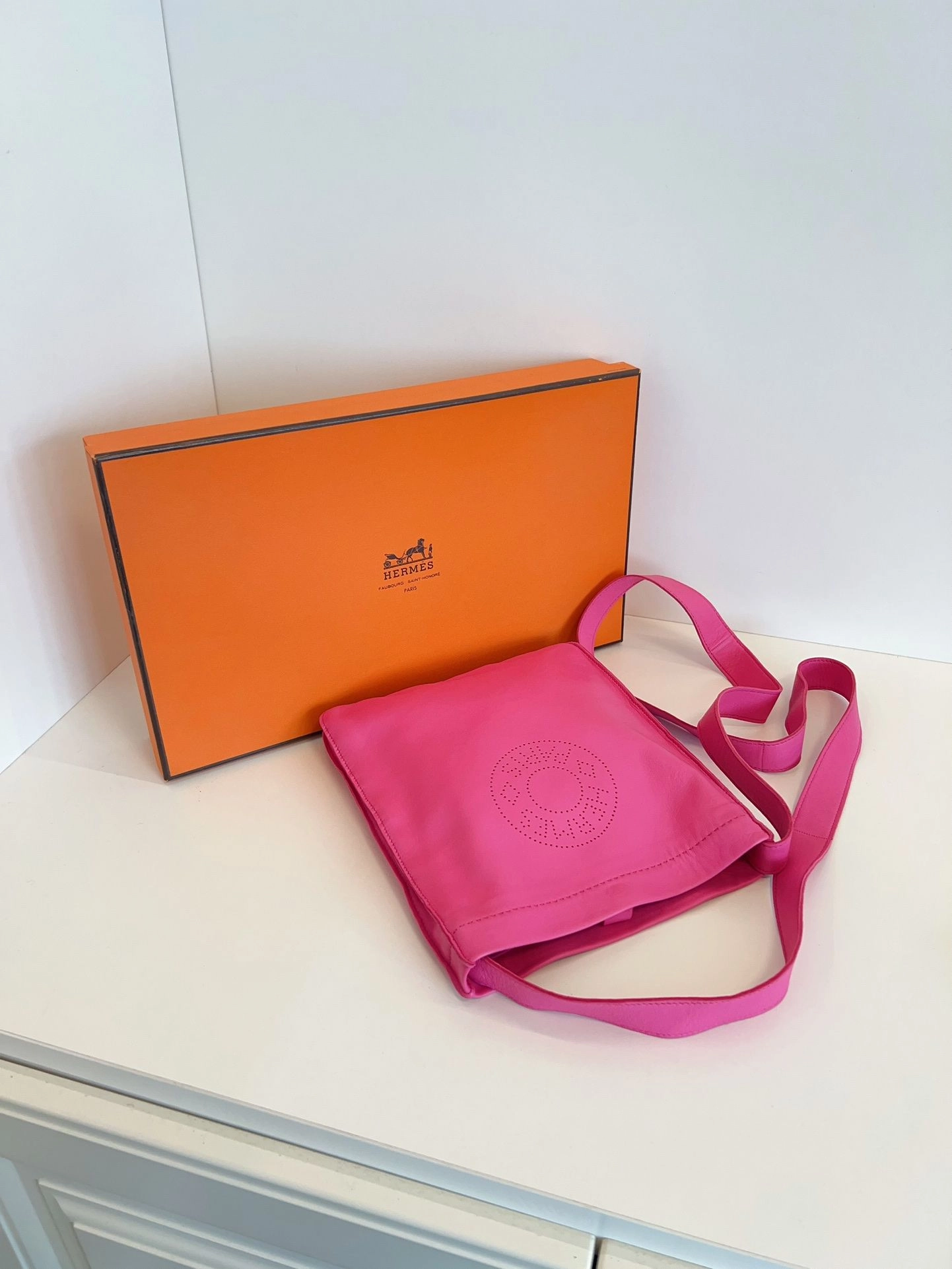 Preloved Herms Nappa crossbody Bag 20*23*2cm pink 117572