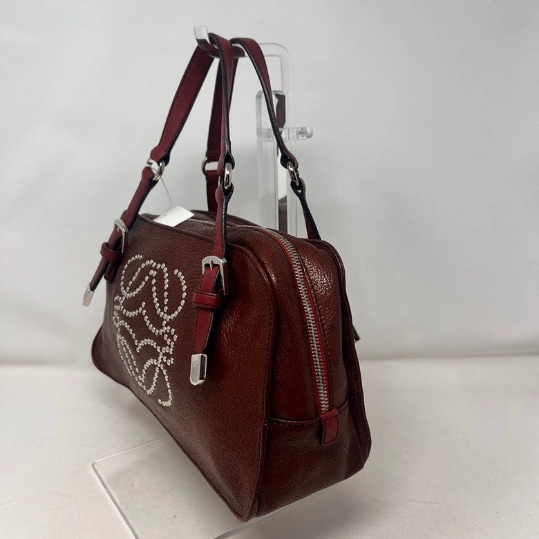 Preloved LOEWE Leather Handbag AF405 Burgundy Shoulder Bag